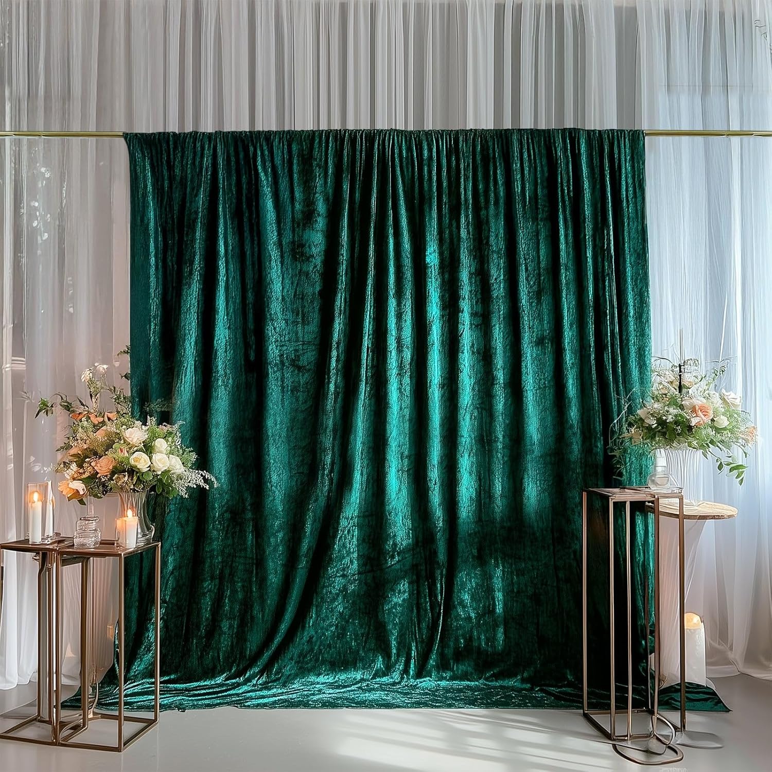 Efavormart Crushed Velvet Backdrop Curtain – Hunter Emerald Green 5ft x 10ft Event Drape with Rod Pocket, Privacy Panel for Photo Booths & Events