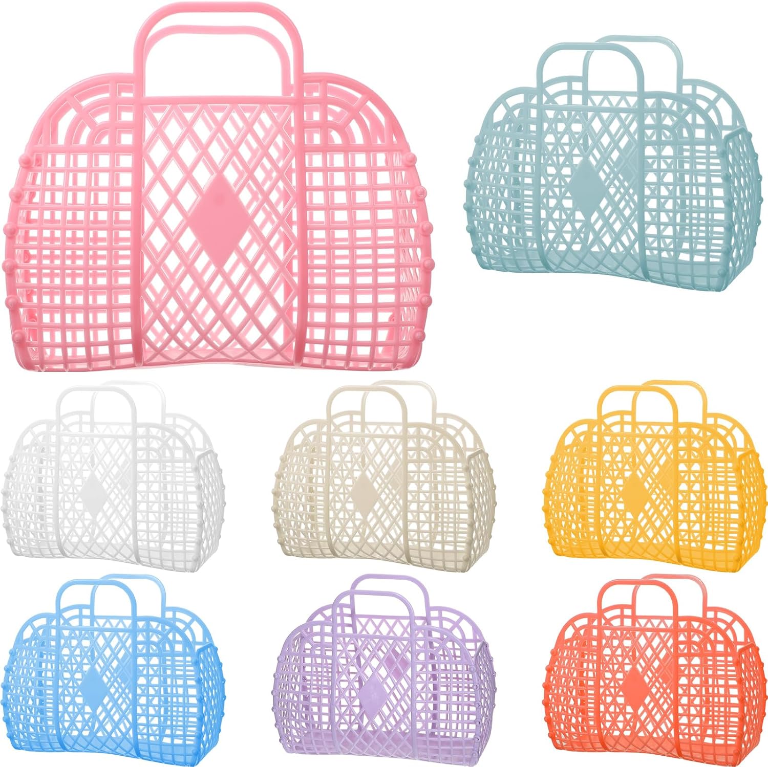8 Pcs Jelly Bags Bulk Jelly Purse Plastic Basket Party Favor Beach Handbags Easter Egg Basket for Women Girls Kids