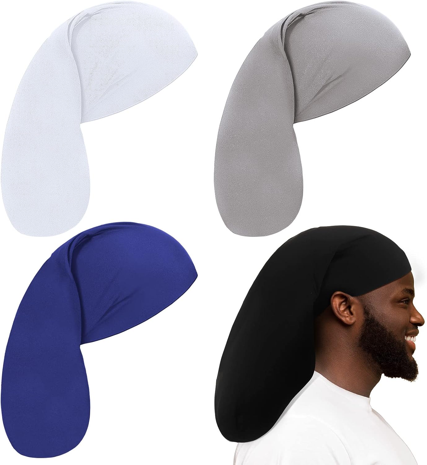 4 Pieces Unisex Jumbo Dreadlock Cap Long Dreads Hair Head Wrap Sleeping Cap Hair Accessories Sleep Bonnet for Men Women