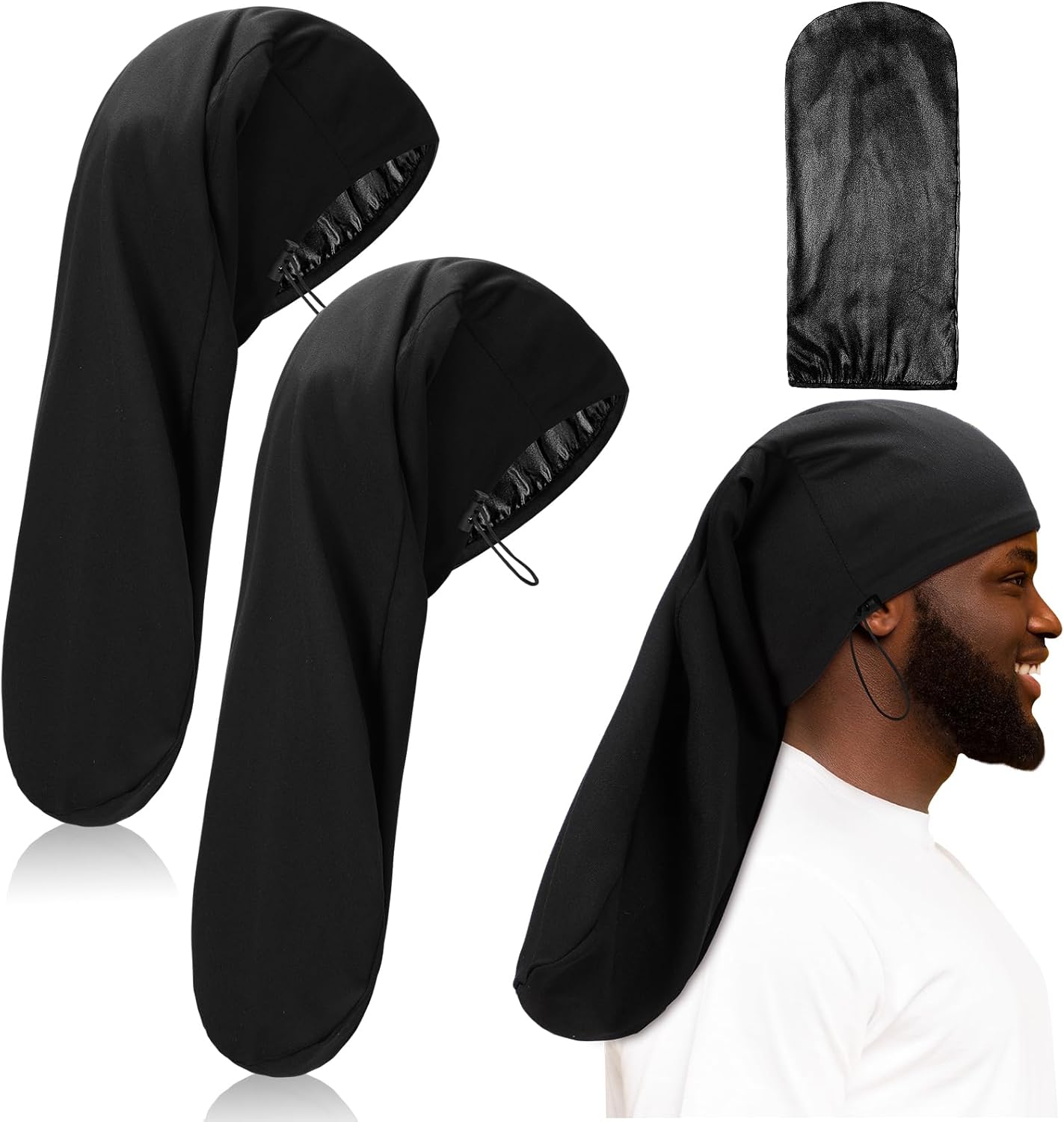 2 Pieces Satin Lined Unisex Jumbo Dreadlock Cap Long Dreads Hair Head Wrap Sleeping Cap Hair Accessories Sleep Bonnet