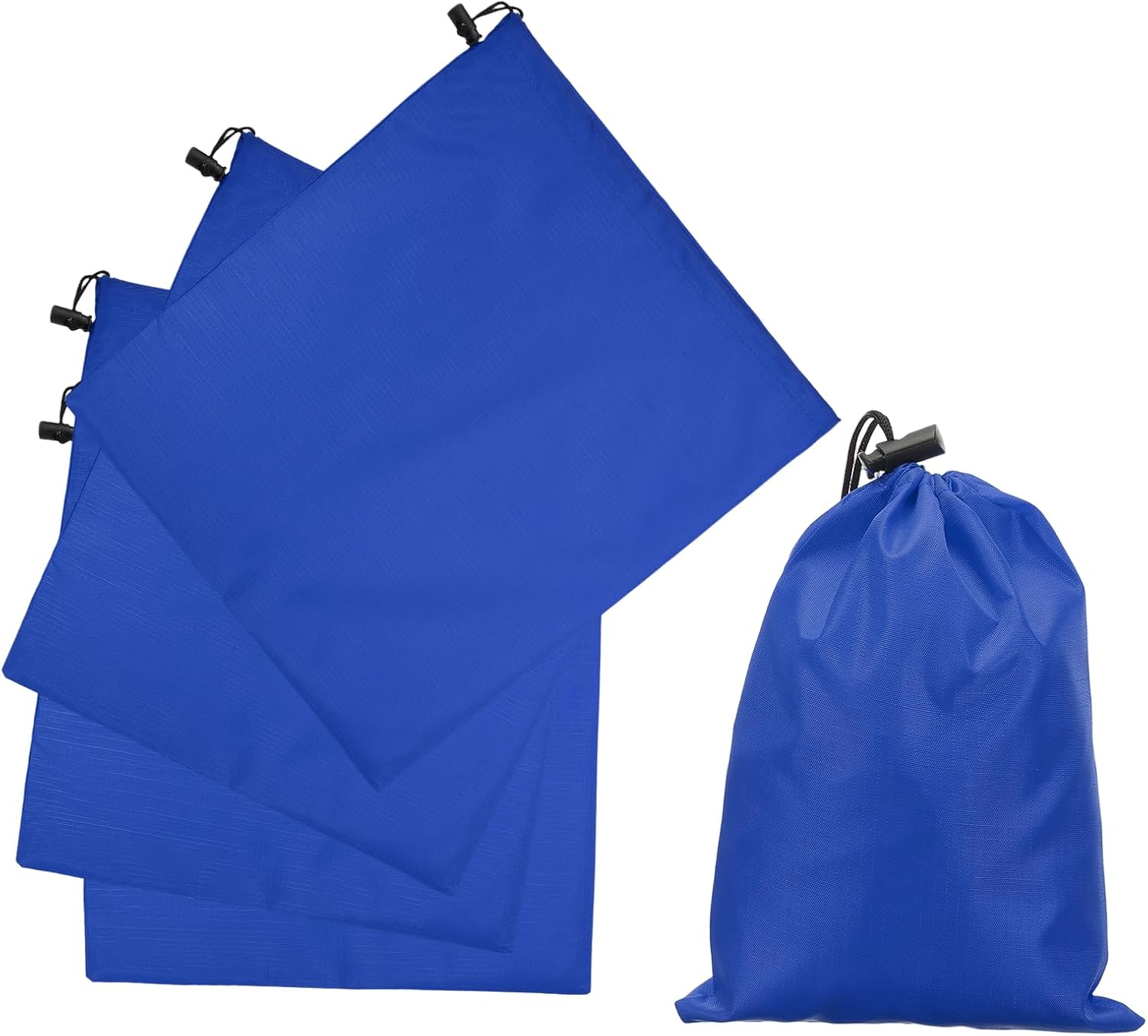 5Pcs 210D Polyester Drawstring Bag with Toggle, 14 x 16 Inch Waterproof Travel Storage Bag Foldable Stuff Sack Cinch Sack for Gym Travel Hiking Yoga Clothes Organizer, Dark Blue