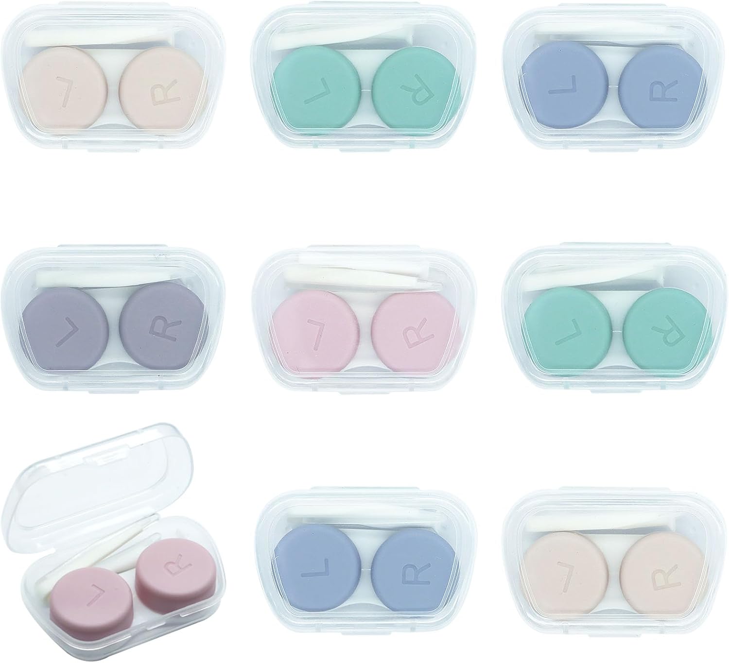 8 Pack Cute Contact Lens Case,Portable Eye Contact Case with Applicator Tool and Tweezers Remover Tool Colorful Travel Size Storage Box Solution Soak Storage Kit(Random Color)