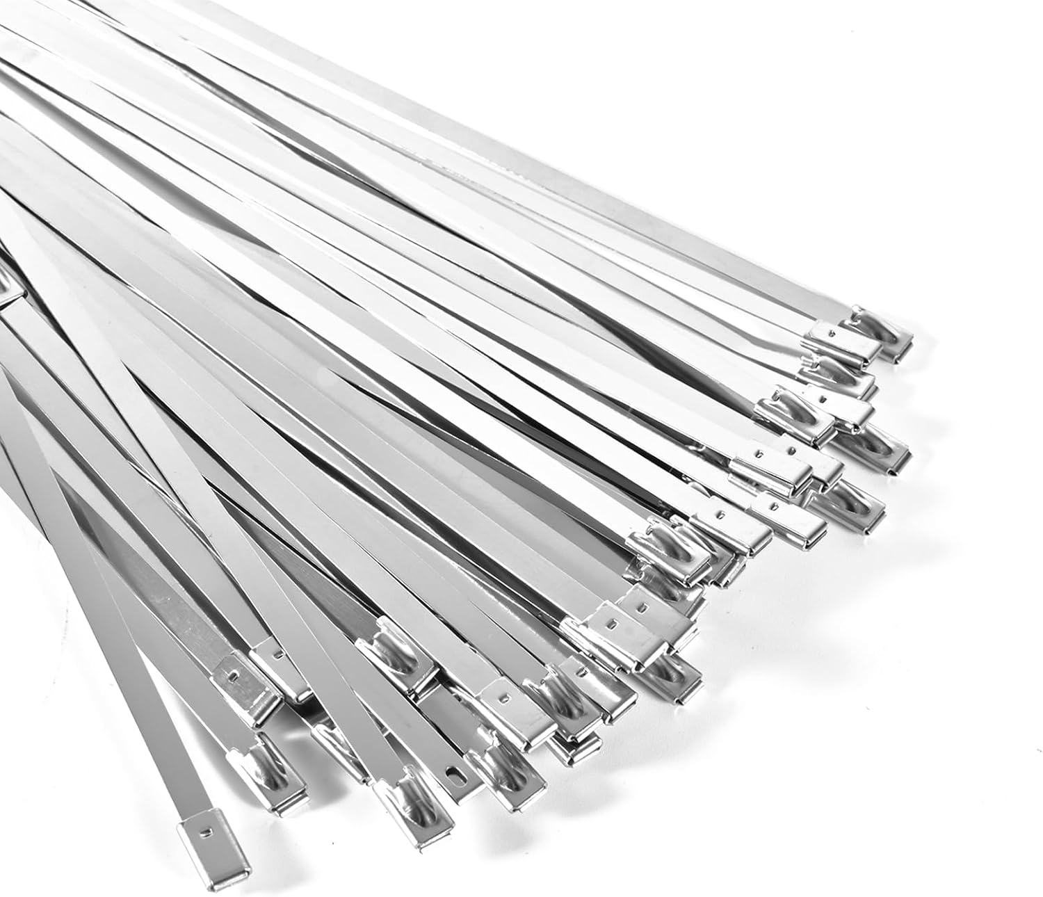 100-Pack Metal Zip Ties 11.8 inch, Heavy Duty 304 Stainless Steel Self-Locking Cable Ties for Outdoor Use, Multifunctional Cable Ties for Exhaust Wrap, Chain Link Fence Parts, Farms, Pipes