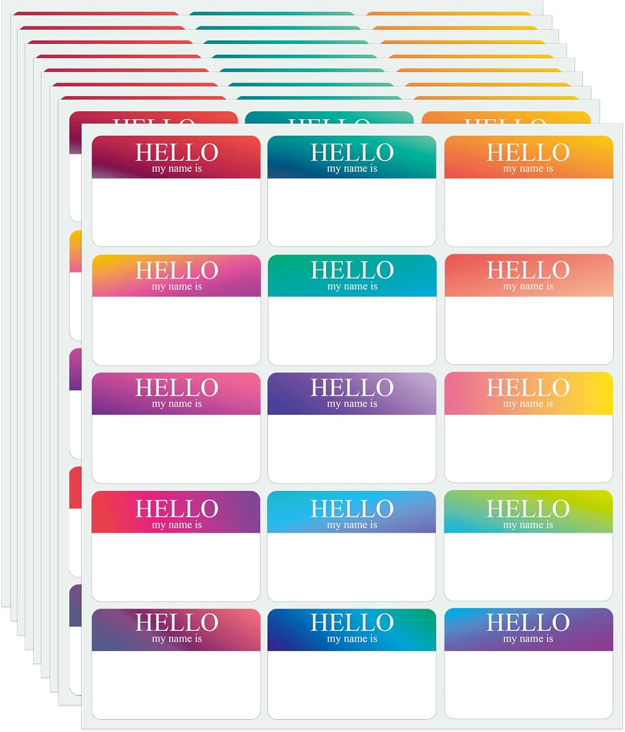 345 Pcs Name Tags Rainbow Sticker, Hello My Name is Stickers 15 Color, Hello My Name is Name Tag for School Office Home (3"x2")