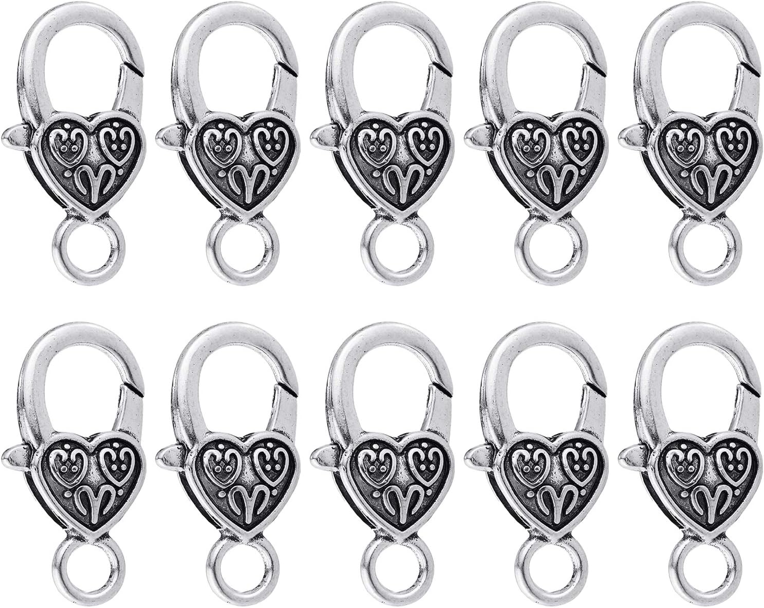 Heart Lobster Claw Clasps 20 Pieces Large Heart Lobster Claw Clasps for Necklaces Bracelet DIY (Silver)