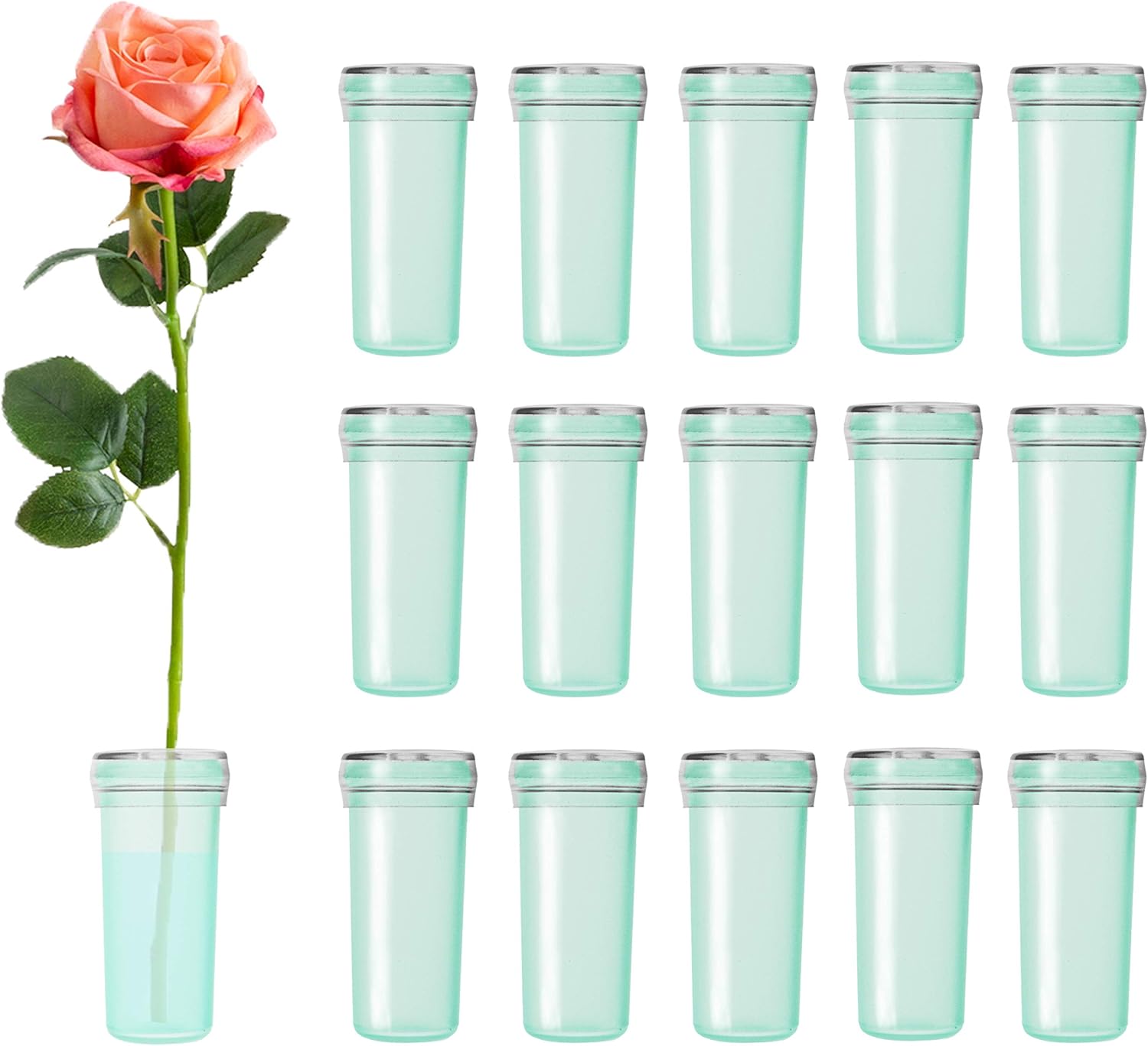 Floral Water Tubes 1.6 Inch Plastic Water Tubes for Floral Flower Vials with Caps for Flower Arrangement Decoration (Green, 20 Pcs)