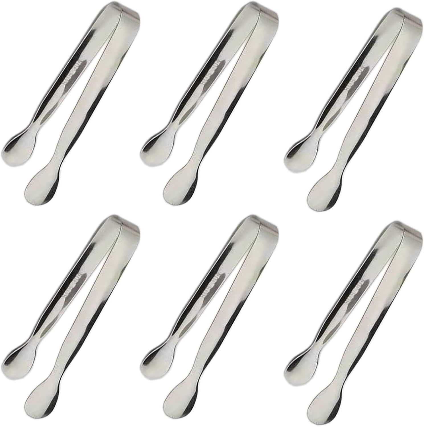6PCS Ice Tongs Mini Sugar Tongs 4.25Inch Stainless Steel Kitchen Utensils Set,Small Serving Tong and Tiny Kitchen Tong for Appetizers,Tea Party, Coffee Bar, Desserts by  (Silver)