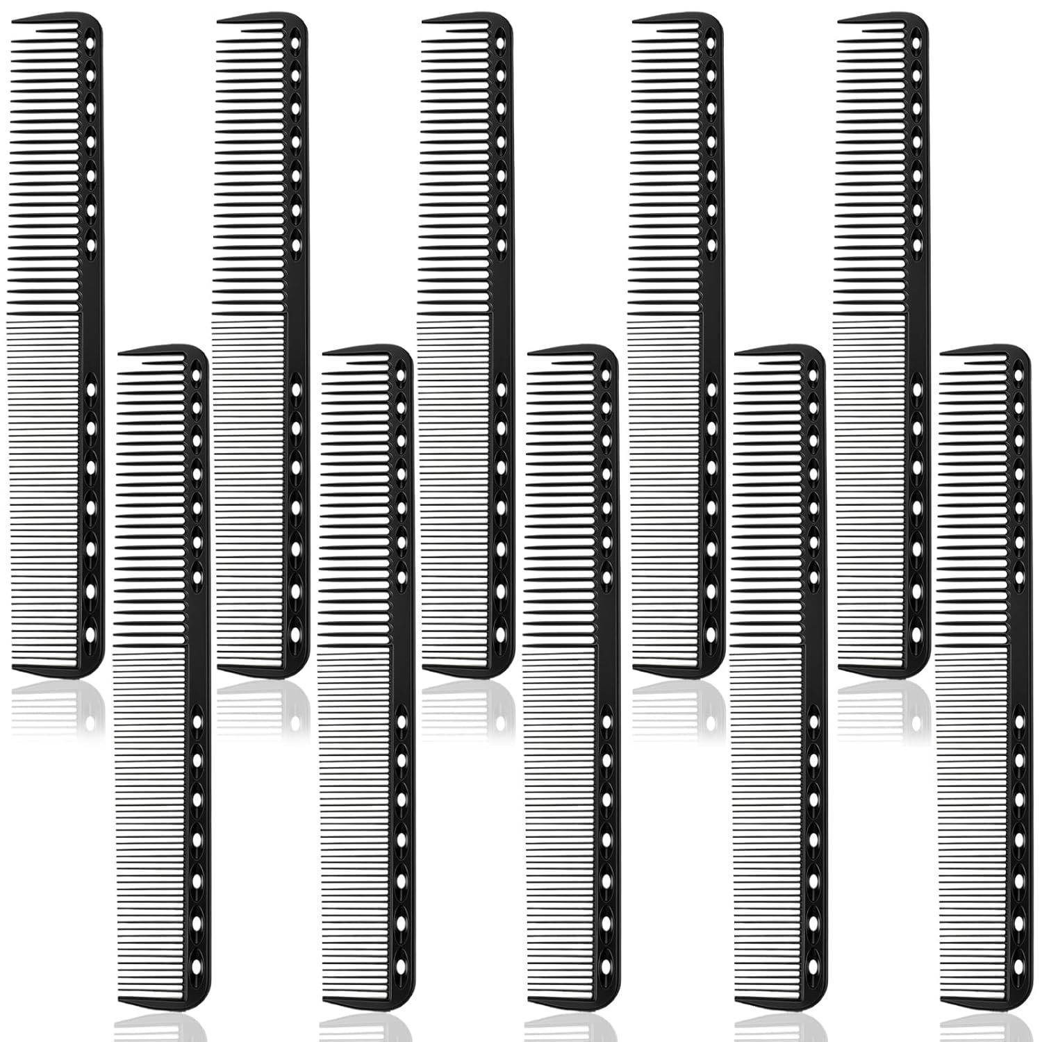 10PCS Cutting Combs for Hair Stylist, Carbon Fiber Hair Combs Fine Tooth Comb Barber Comb Heat Resistant Carbon Fiber Professional Salon Hairdressing for Salon Stylist Men and Women Black