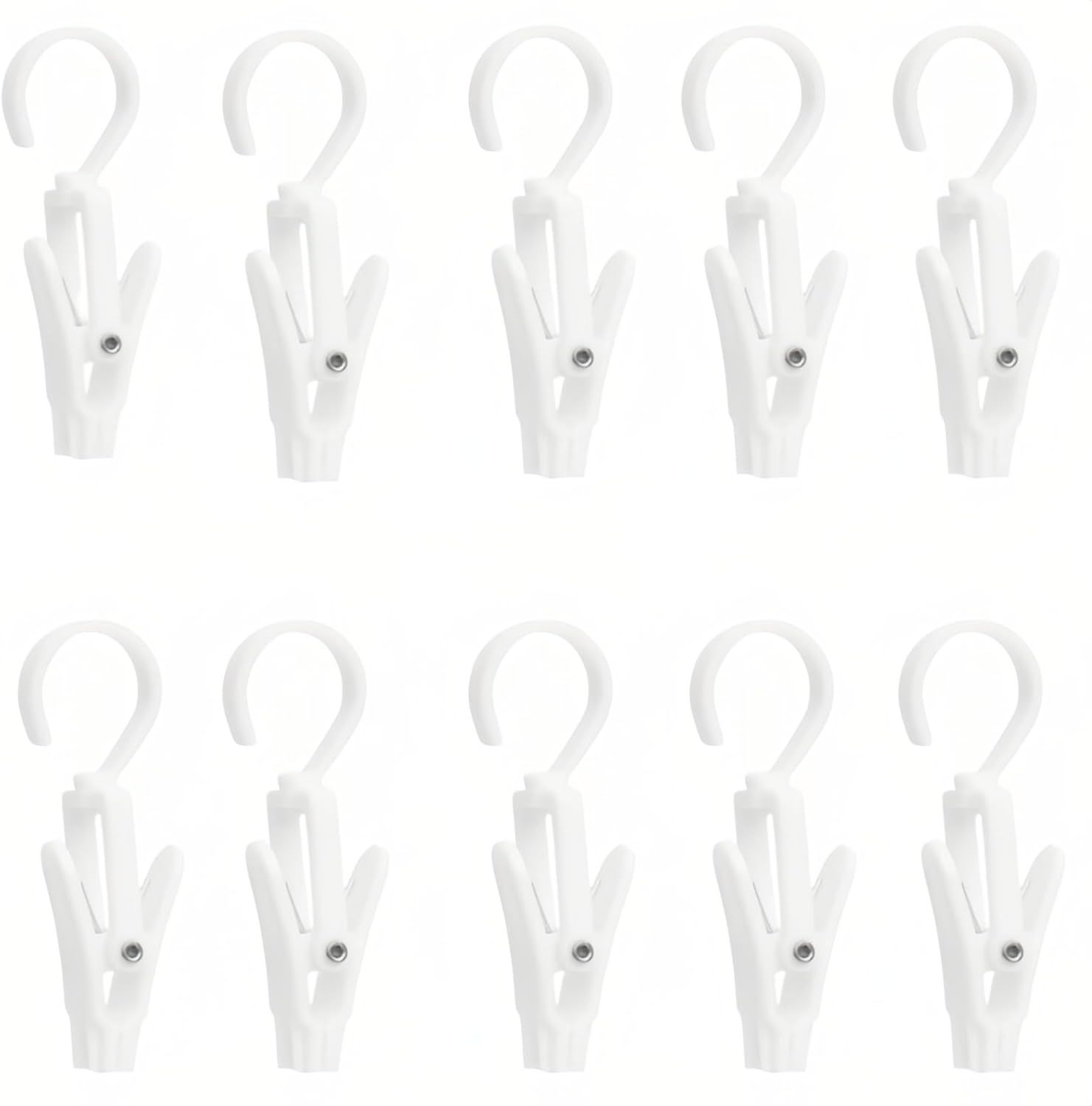 10-Pack Heavy Duty Swivel Clothes Pins - 360° Rotating Hooks for Laundry, Beach Towels, Curtains, Rustproof Stainless Steel Spring, Non-Slip Grip (4.3", White)