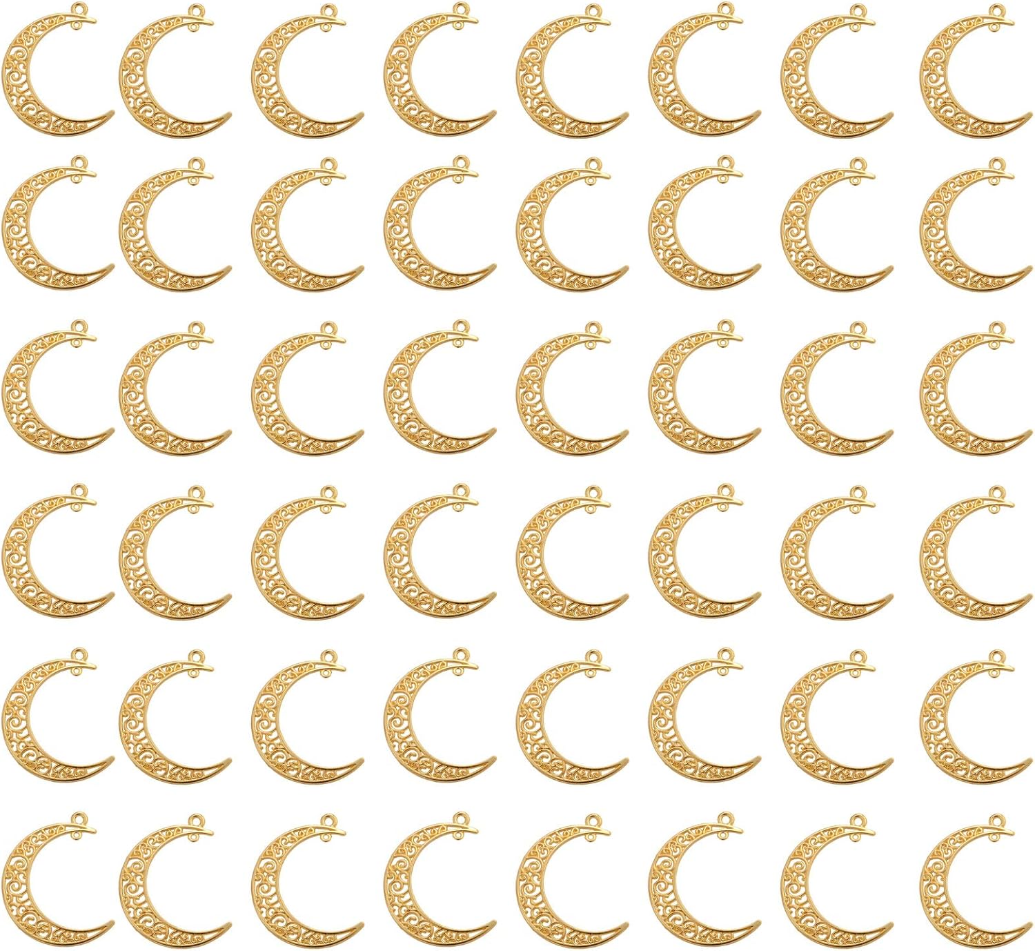 Yansanido Alloy Pack of 50 Moon Shape Gold Charms Pendants for Making Bracelet and Necklace (Moon 50pcs Gold)