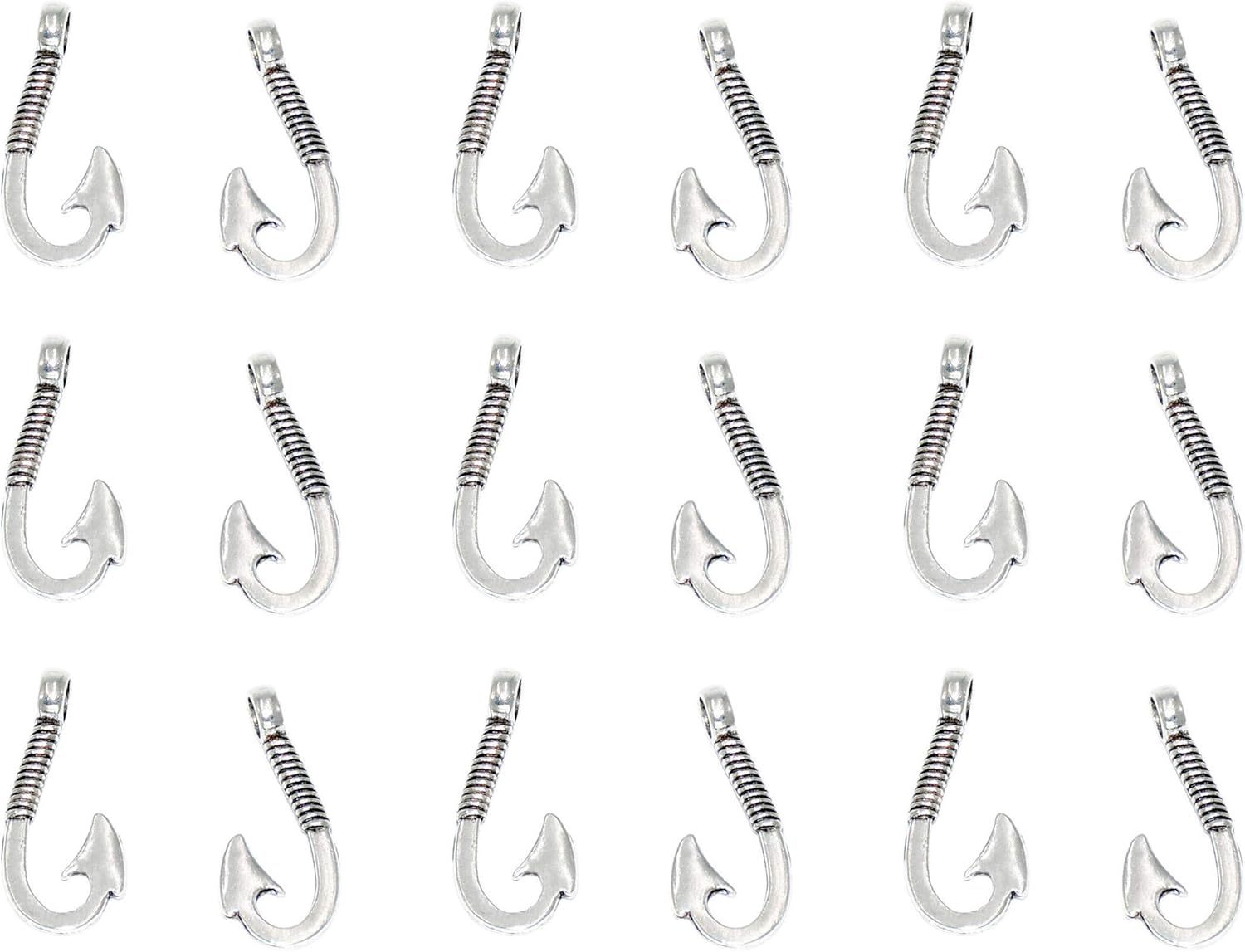 Pack of 50 Alloy Bulk Fish Hook Charms Pendents 13mmx31mm Jewelry Findings for Making Bracelet and Necklace (Silver 50pcs)