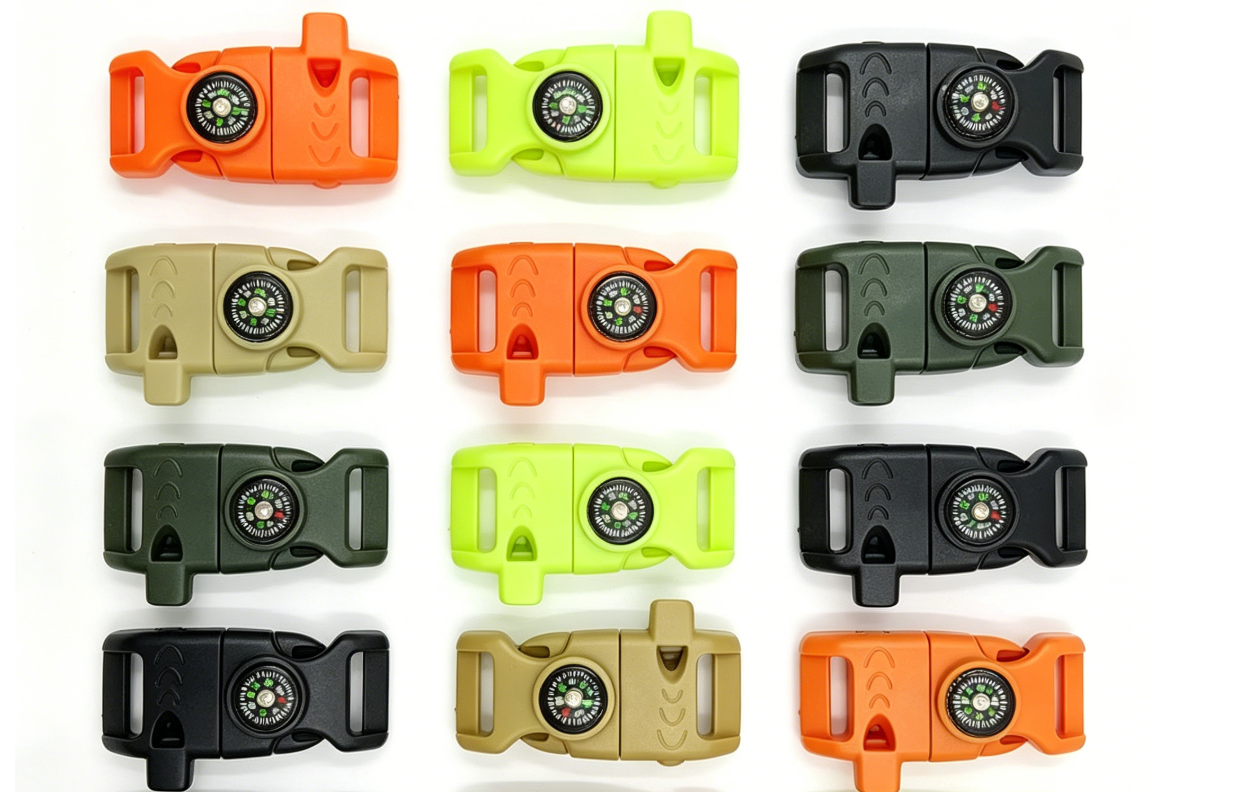 12pcs Paracord Buckle with Whistle Compass, Side Release Plastic Buckles for Paracord Bracelet