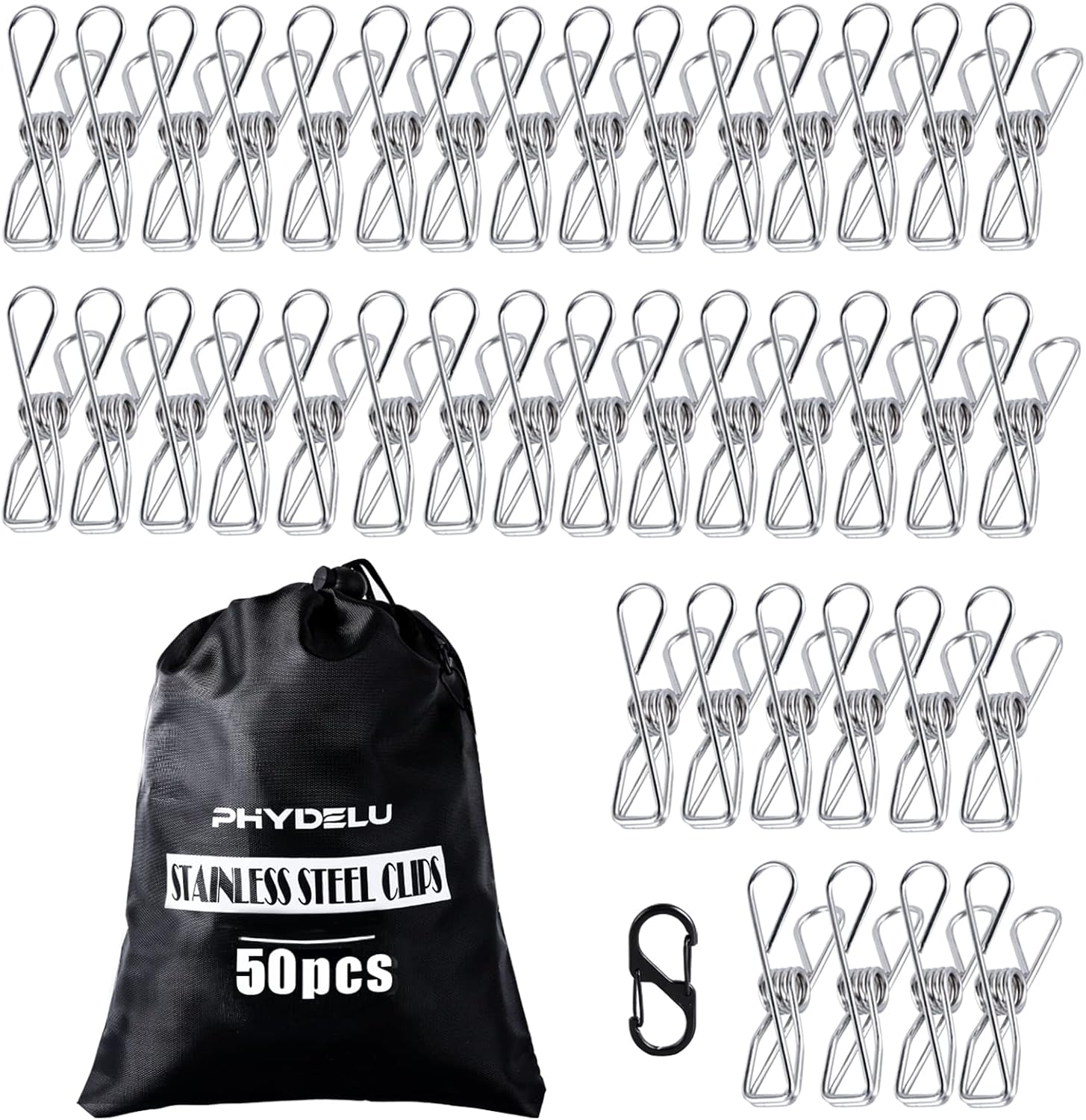 (50PCS) Stainless Steel Laundry Clothes Pins Heavy Duty Outdoor, Clothespins for Hanging Clothes, Metal Clips, Metal Snack Bag Chip Clips for Food Packages, Mini Clothes pins