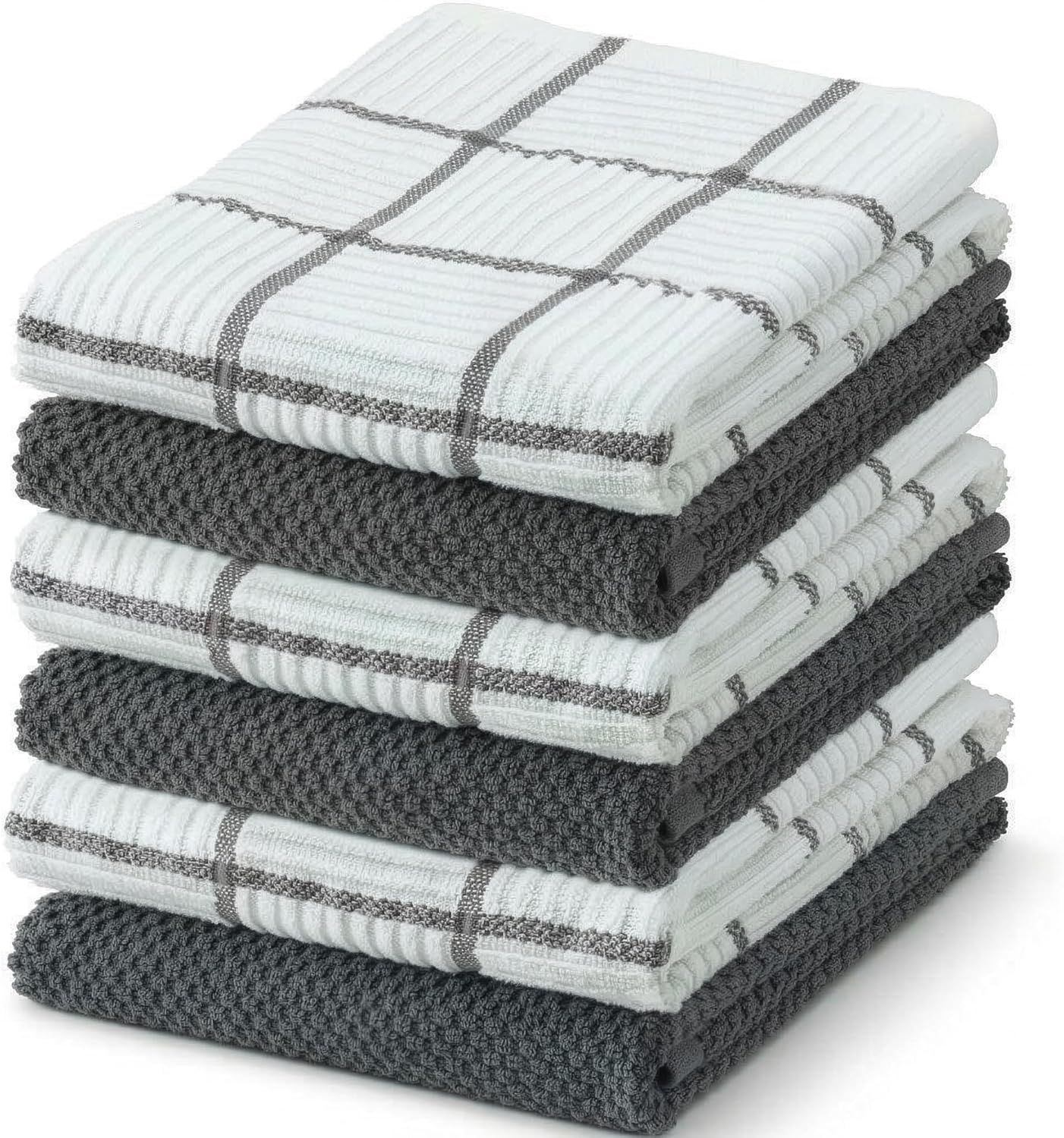 6 Pack Large Kitchen Towels, 16x27 inch Absorbent Dishcloths, 100% Cotton Cleaning Cloth, Gray Set (Pack of 6)