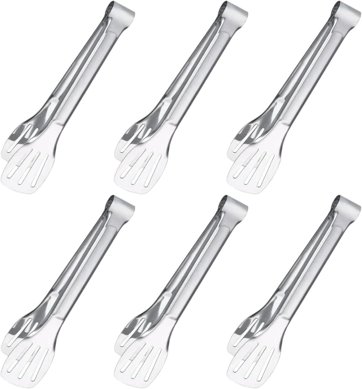 6PCS Serving Tongs, 7Inch Buffet Tongs, Stainless Steel Food Tong Small Serving Utensils for Cooking, Entertaining, Salad, Barbecue, Buffet, Toast and Steak by  (Stainless buffet tongs)