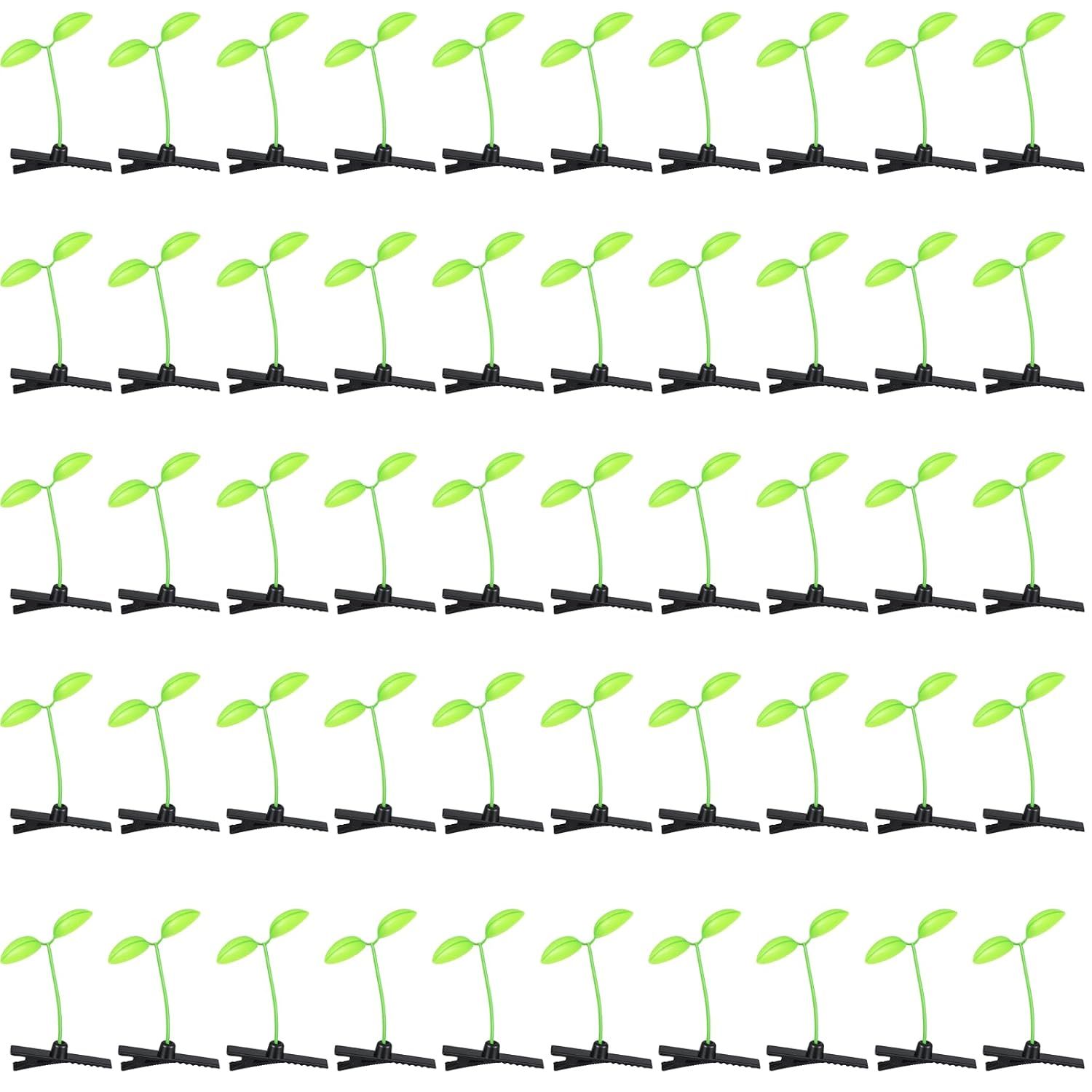 50 Pcs Bean Sprout Hair Clips, Funny Plant Clips, Little Grasst Hairpins, Sprout Barrettes, Sprouts Rave Trinkets for Festivals, Hair Accessories for Women Kids Girls Lady Home School Party Headwear