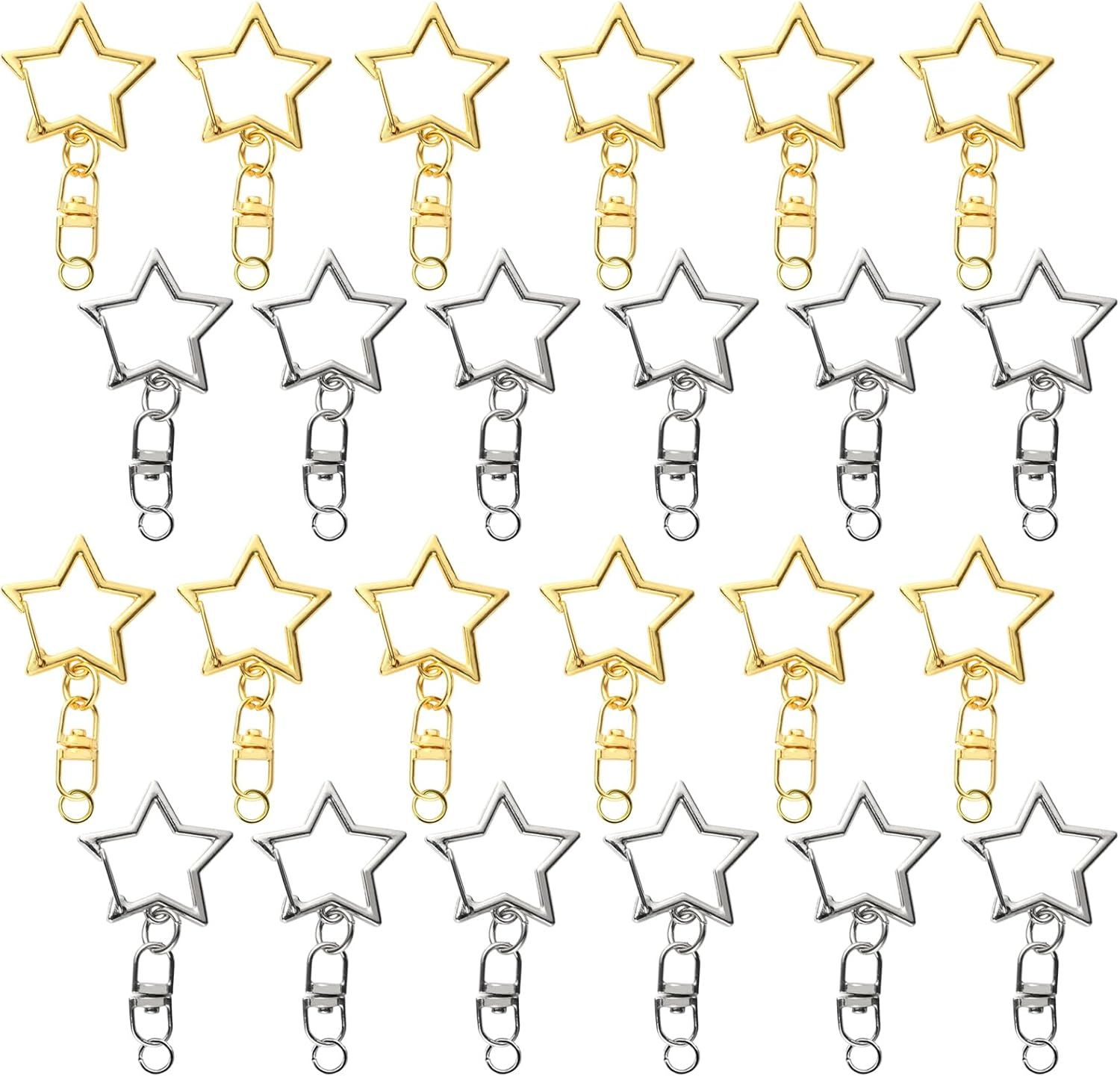 60PCS Star Shaped Keychain, 2 Colors, Metal Hanging Buckle, Spring Snap Hook with Open Jump Ring Connector