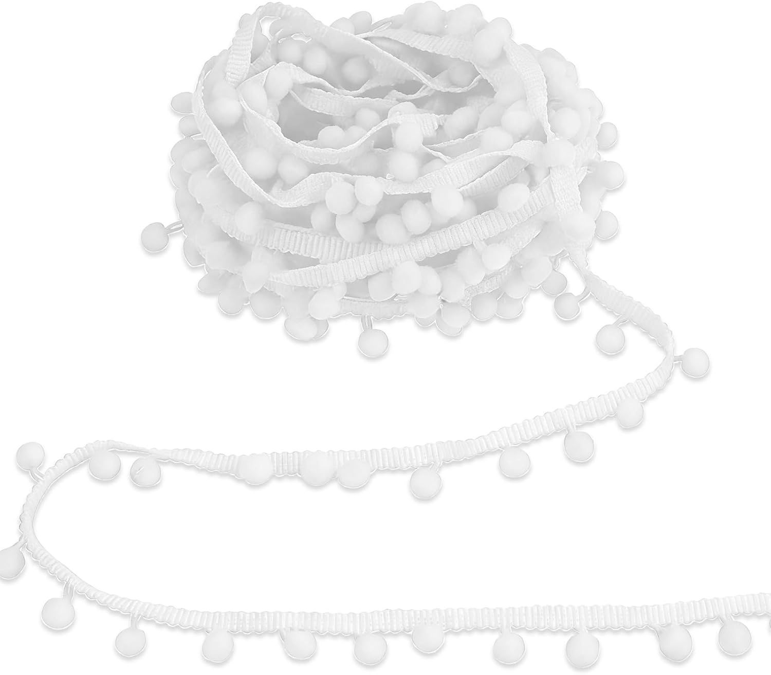 30 Yards Mini Pom Poms Trim Ribbon, 0.79" Wide Single Edge Ball Trim Fringe Sewing Ribbon Crafts Pompoms Tassel for DIY Crafts Sewing Curtain Clothes Pillow Home Decoration(White)