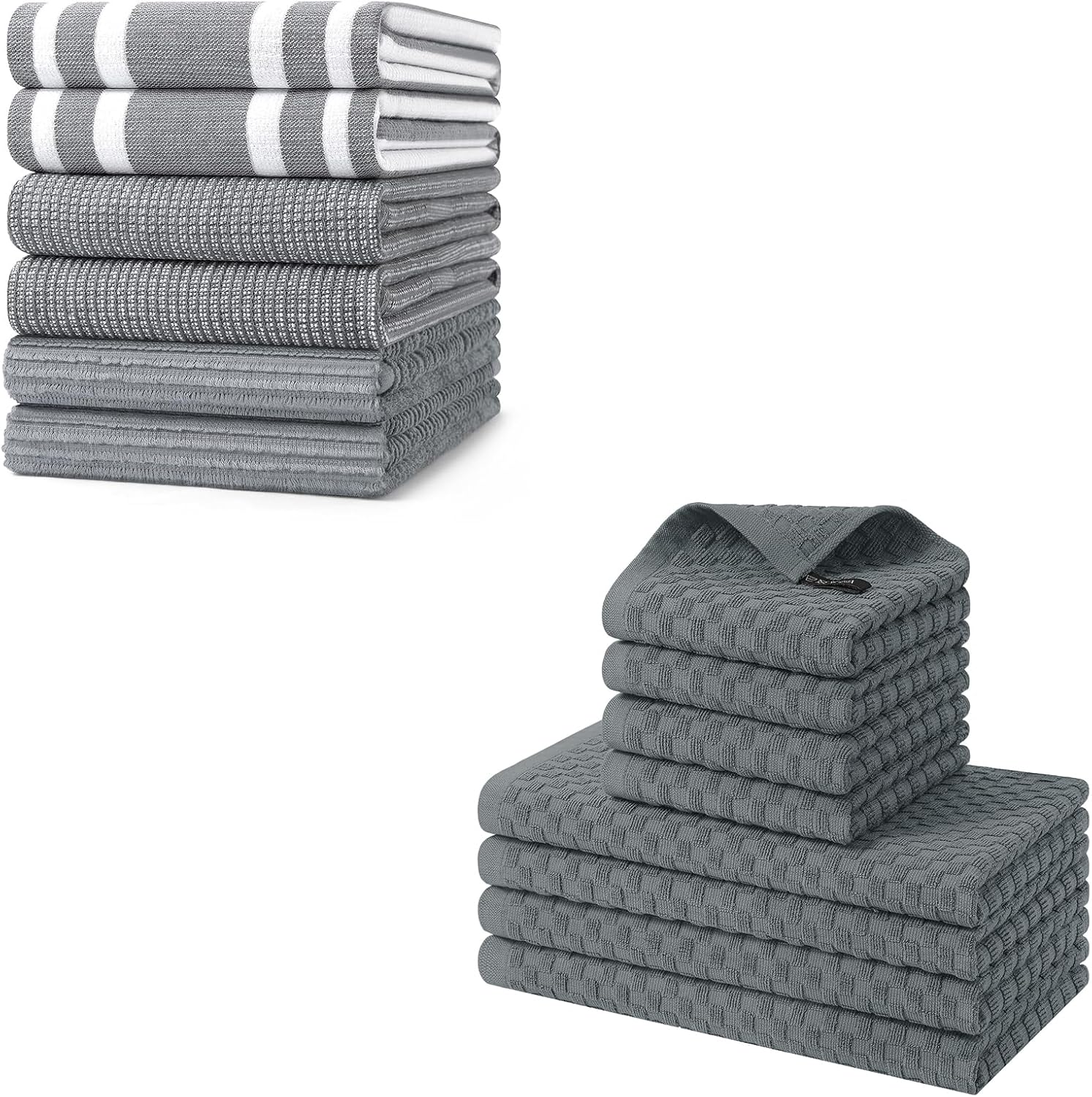 Homaxy Premium Kitchen Towels(18”x 28”, 6 Pack), Large Cotton 380 GSM Kitchen Hand Towels and 100% Cotton Kitchen Towels and Dishcloths Set(12 x 12 & 15 x 25 Inches, Set of 8 Bulk)