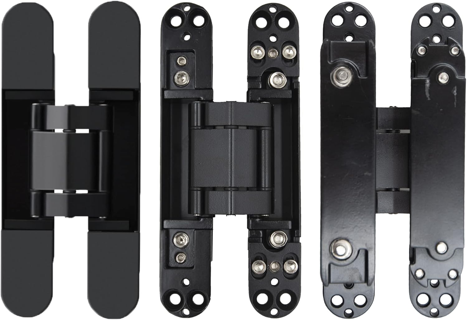 6 inch Hidden Door Hinges Invisible Hinges Concealed Hinges Zinc Alloy 180 Degree Swing Hinge 3 Way Adjtable Butt Hinge 6 x 2.5 x 1 inch (Black Pack of 3)