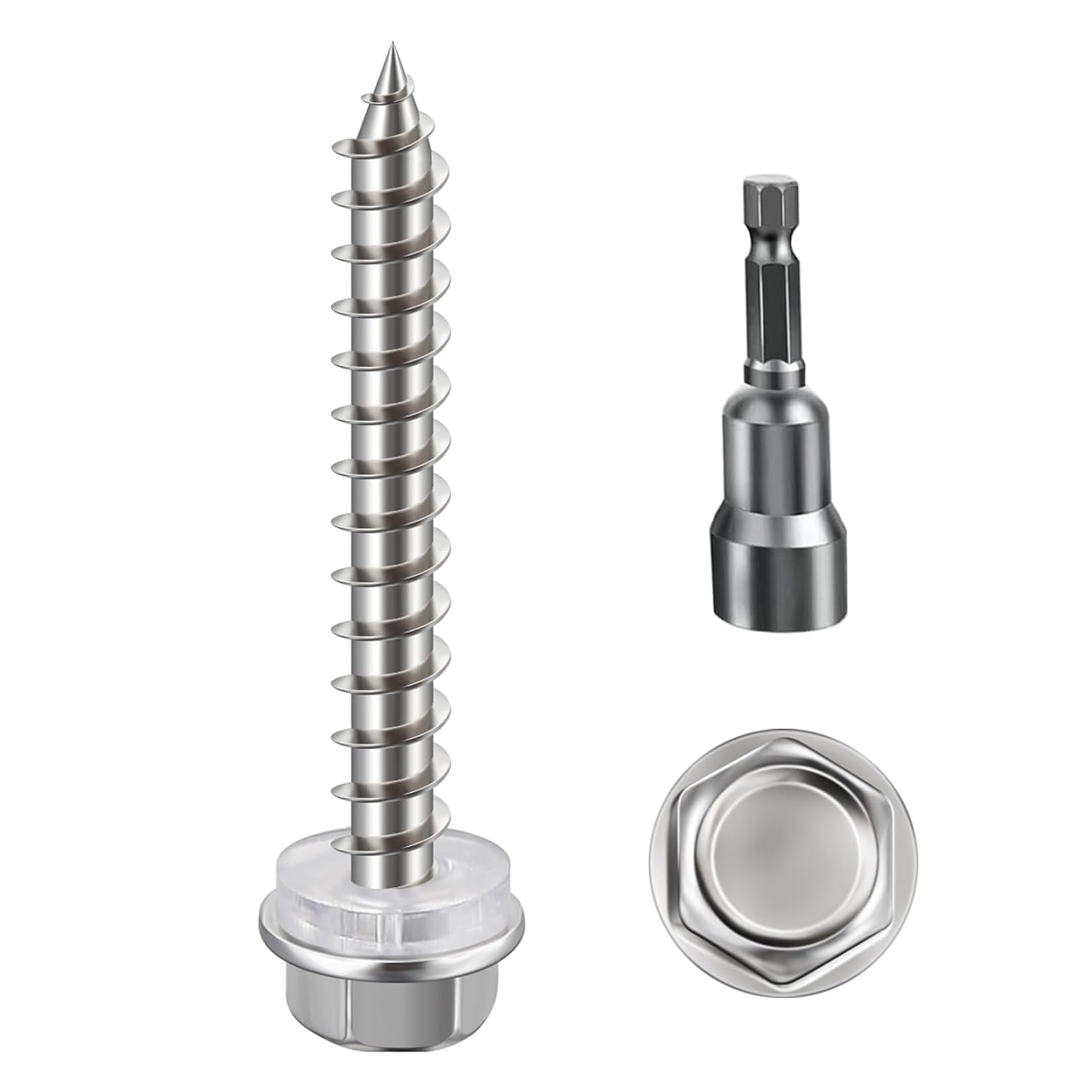 (200Pcs)#10x1-1/4 Self-Tapping Screws for Wood 410 Stainless Steel Hexagon Head Quick Tapping