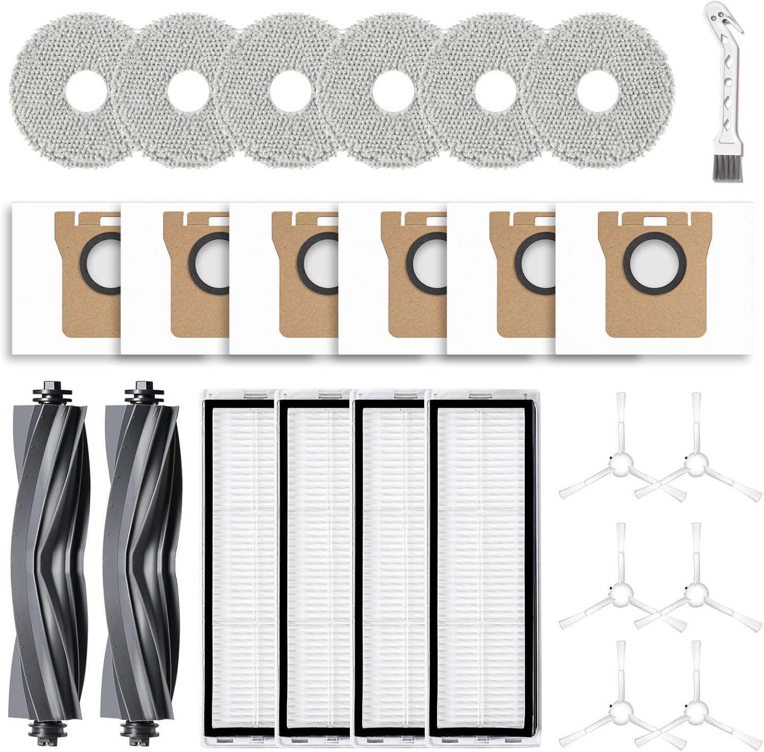 24Pcs Replacement Parts for Dreame L10s Ultra/L10 Ultra Vacuum Cleaner Accessories Kit, 2 Main Brh, 4 HEPA Filters, 6 Mop Pads, 6 Dt Bags, 6 Side Brhes [Not for L10s Pro Ultra Heat]
