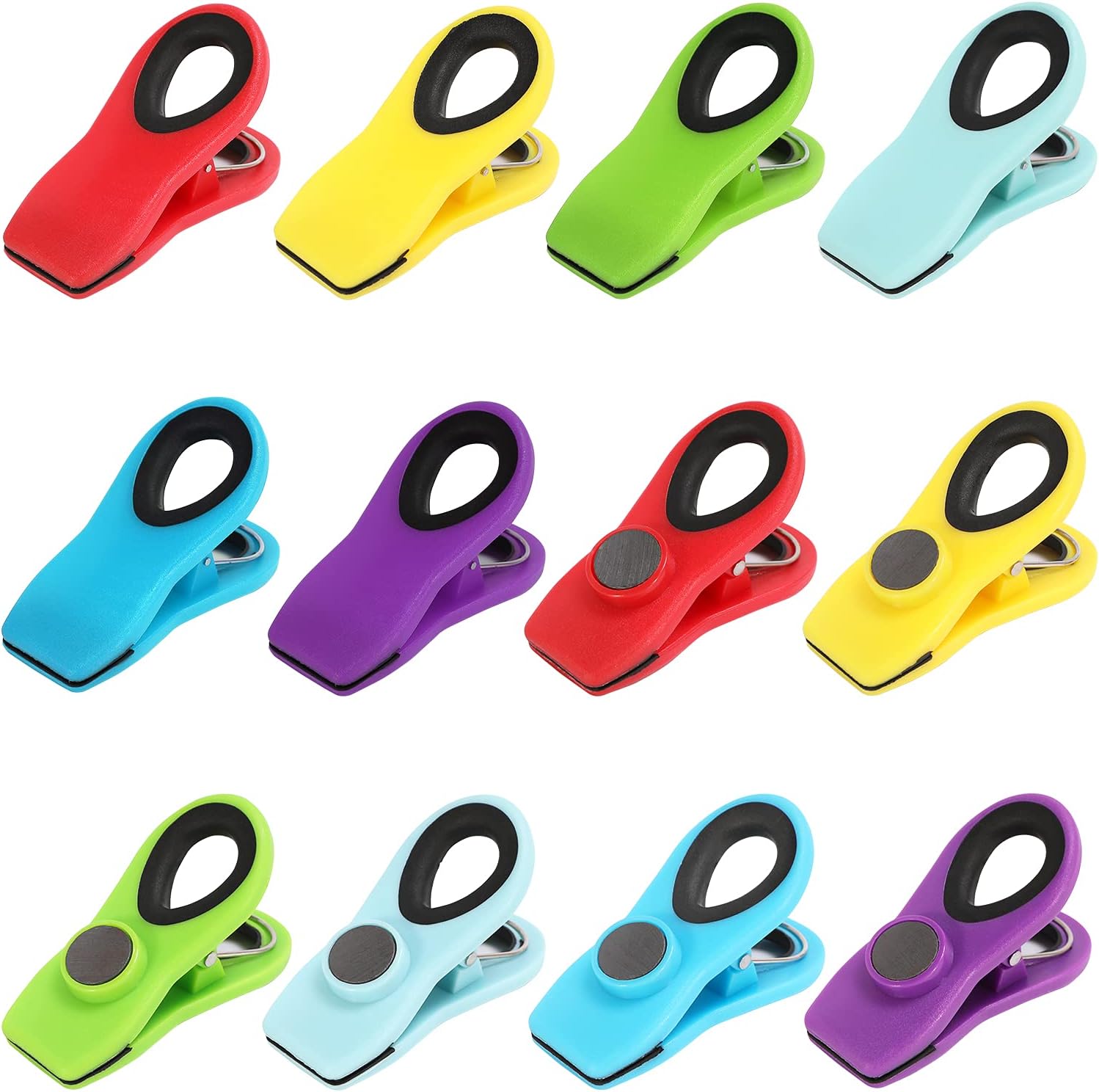Bag Clips with Magnet, 12 Pack 6 Assorted Bright Colors Magnetic Clips for Refrigerator, Magnet Clips, Chip Clips, Bag Clips for Food Storage, Snack Bags and Food Bags