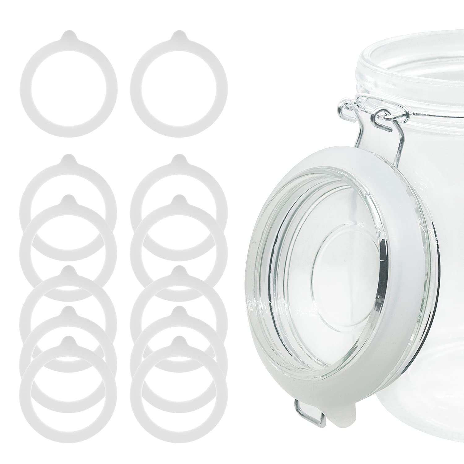12 Pieces Rubber Seals Rings for Glass Jars, Airtight Silicone Replacement Gasket, Leakproof Silicone Gasket Sealing Rings for Mason Jars, Elastic and Fits Most Sizes (White)