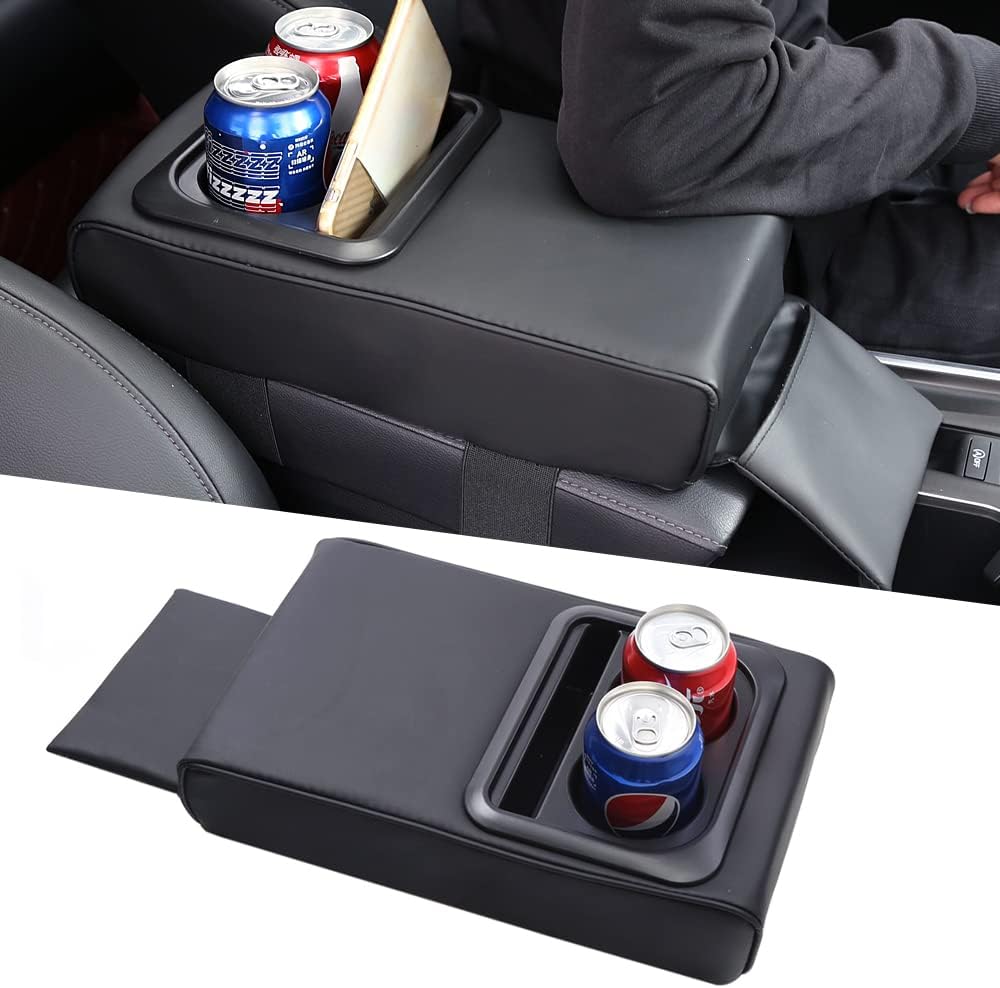 Auto Center Console Armrest Pillow, Memory Foam Car Armrest Cushion with Cup Holder and Phone Holder Storage Bag Universal for Most Car