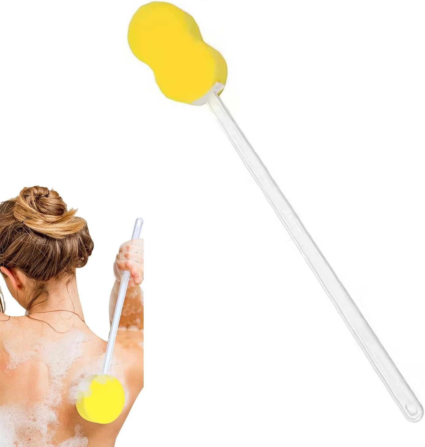 Long Handle Bath Sponge,Handled Back Sponge for Shower,Lightweight Back Washer Handled Butt Scrubber Shower Brush for Foot Body Cleaning Bathing Limited Motion