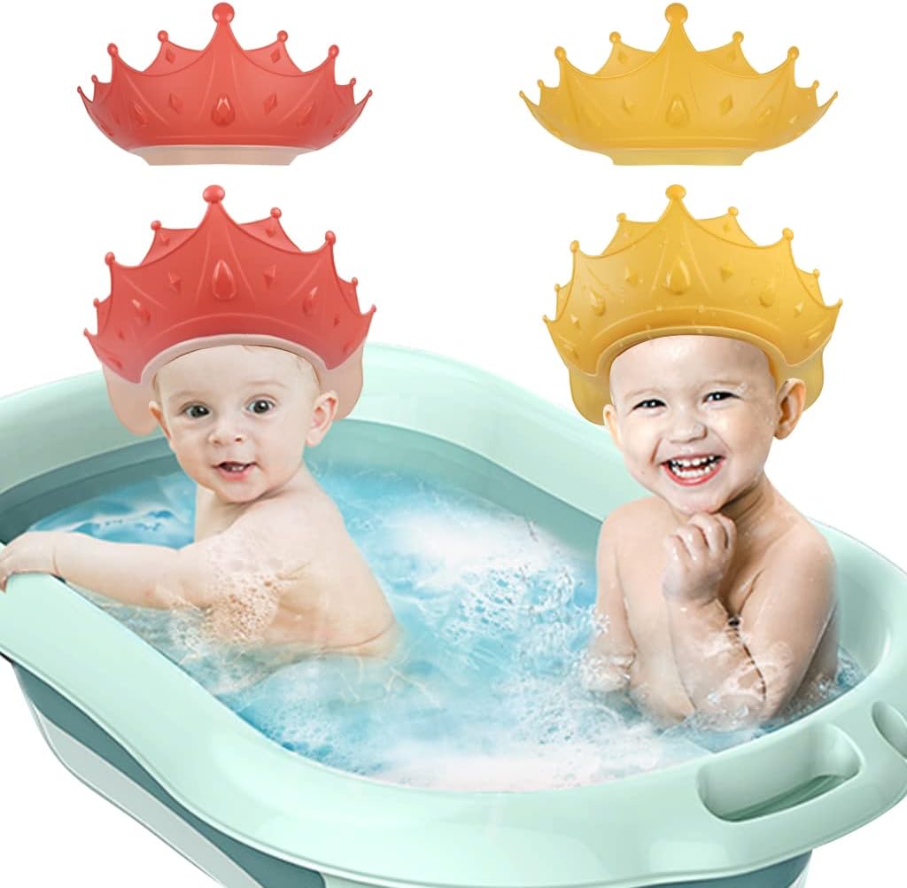2PCS Baby Shower Cap for Kids,  Adjustable Baby Hair Washing Shield Toddler Visor Hat for Eyes and Ears Protection Shampoo Cap for 0-9 Years Old Children