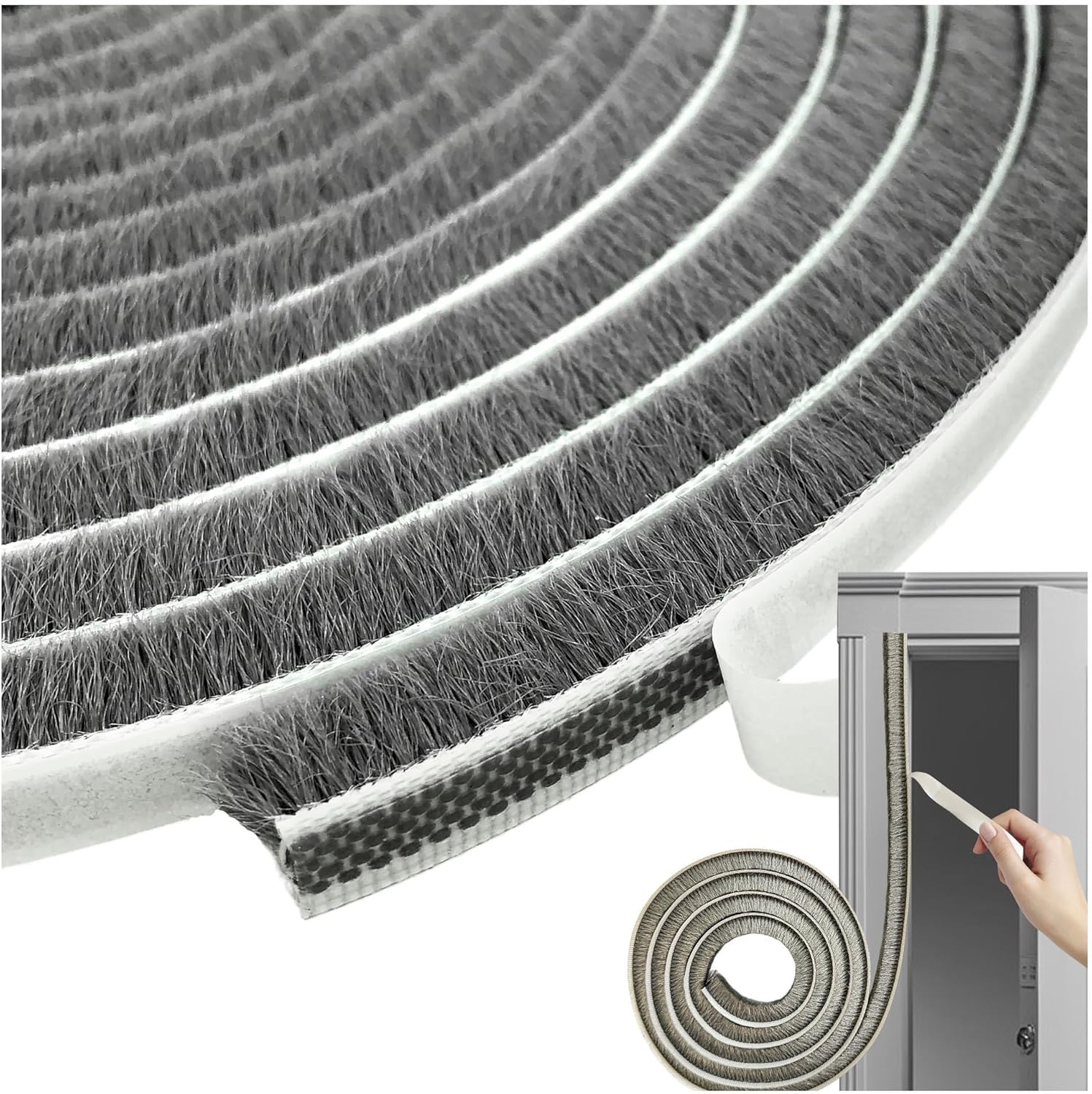 Self Adhesive Pile Weather Stripping Brush for Sliding Windows/Doors, Brush Window Seal Strip, Fuzzy Draft Stopper Weatherstrip Sealing Tape (5m/16.4ft, Grey)