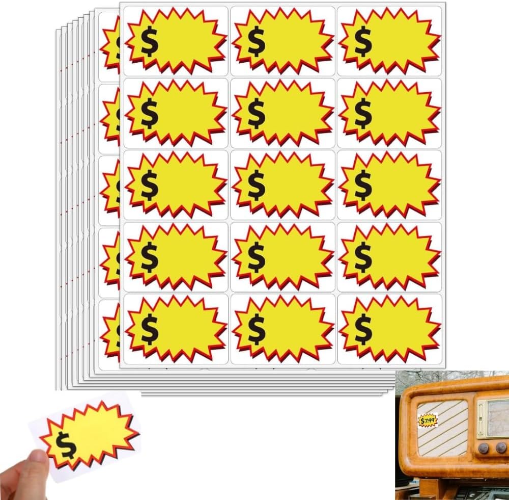 12 Sheets(180pcs) Garage Sale Stickers, 2 x 3inch Yard Sale Stickers Sale Price Labels Price Tags Stickers for Businesses Market Retail,Estate Sales