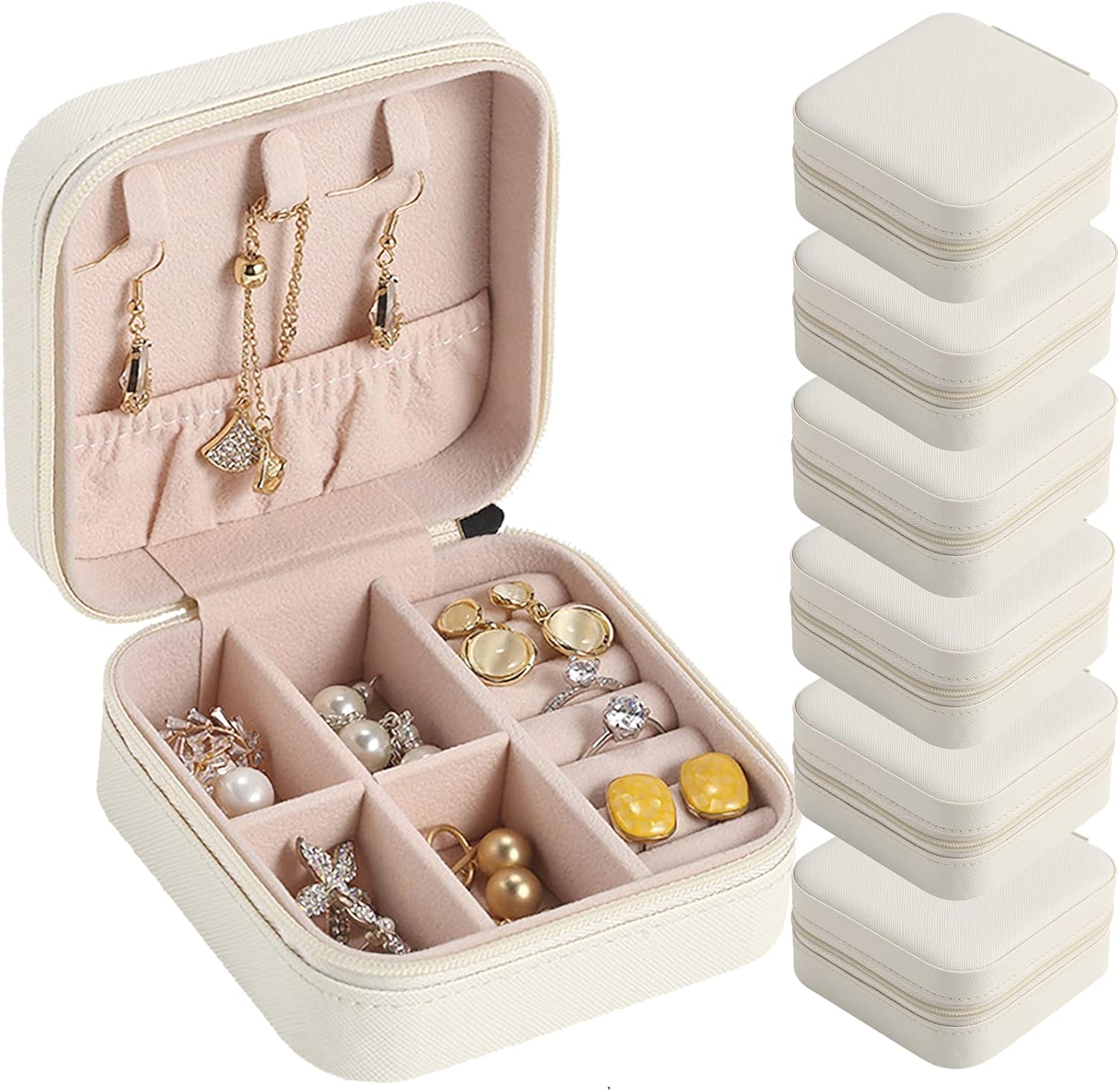 Travel Jewelry Case Bridesmaid Gifts Box,6 Pack Small Jewelry Box Mini Jewelry Organizer,PU Leather Portable Earring Storage Box for Women Girls Bridesmaid Proposal Gifts