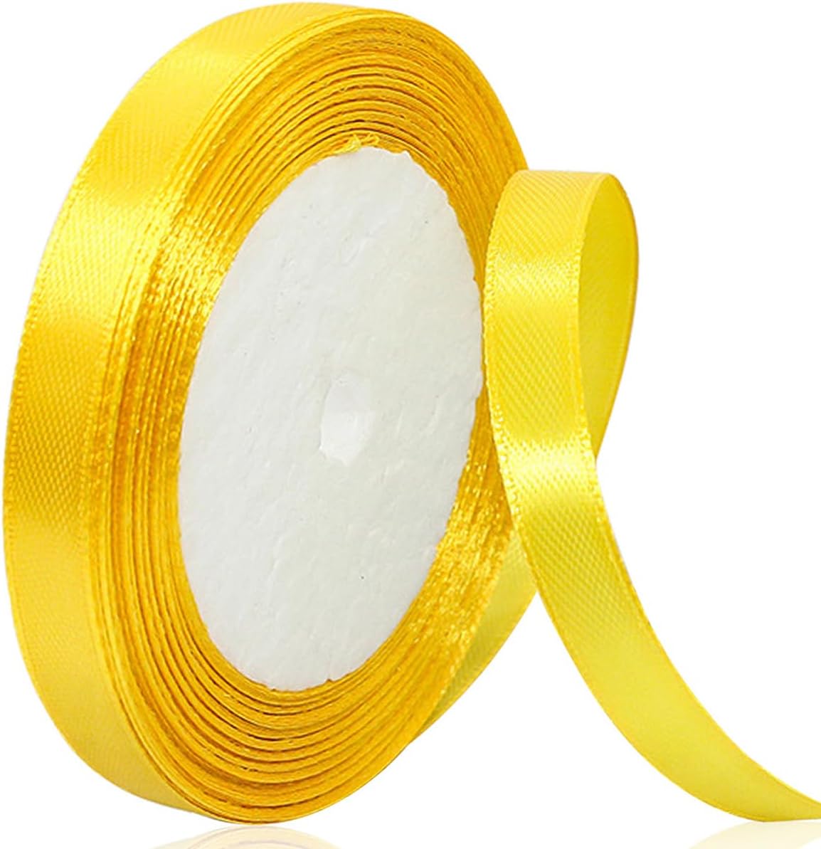 3/8 Inch Yellow Satin Ribbon, 25 Yards Solid Fabric Ribbons for Gift Wrapping, Invitation, Hair Bows, DIY Handicrafts, Sewing, Wedding Party Decoration