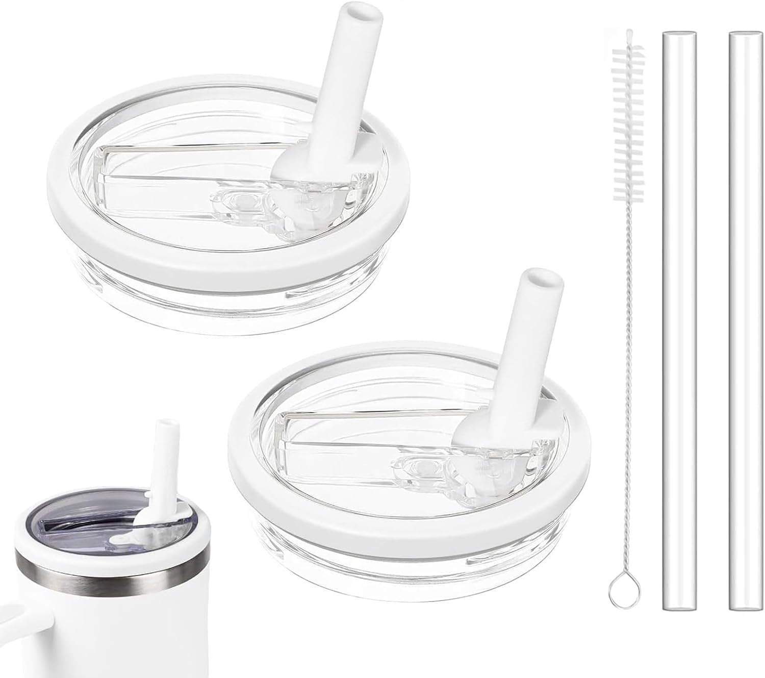 2 Pcs Replacement Lids with Straw, 40 OZ Tumbler Lid Replacement for Stanley Cup, Leak-Proof Flip Straw Lid, Spill-Proof Tumbler Cover for Stanley Cup (White)