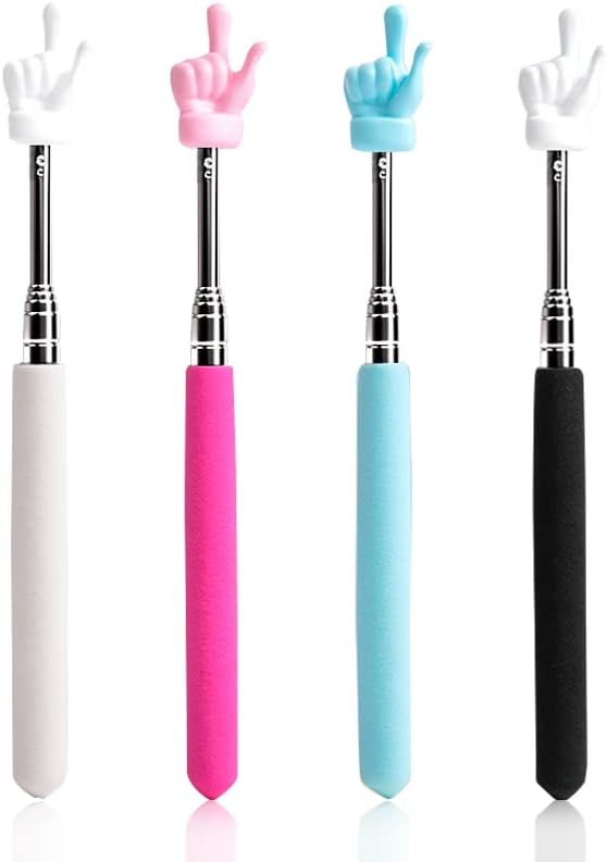 4 Pcs Telescopic Teachers Pointer, Extendable Whiteboard Finger Pointer Stick, Mini Retractable Classroom Pointer for Elementary School Kindergarten Teacher,Guides, Coach,Extends to 21.65"