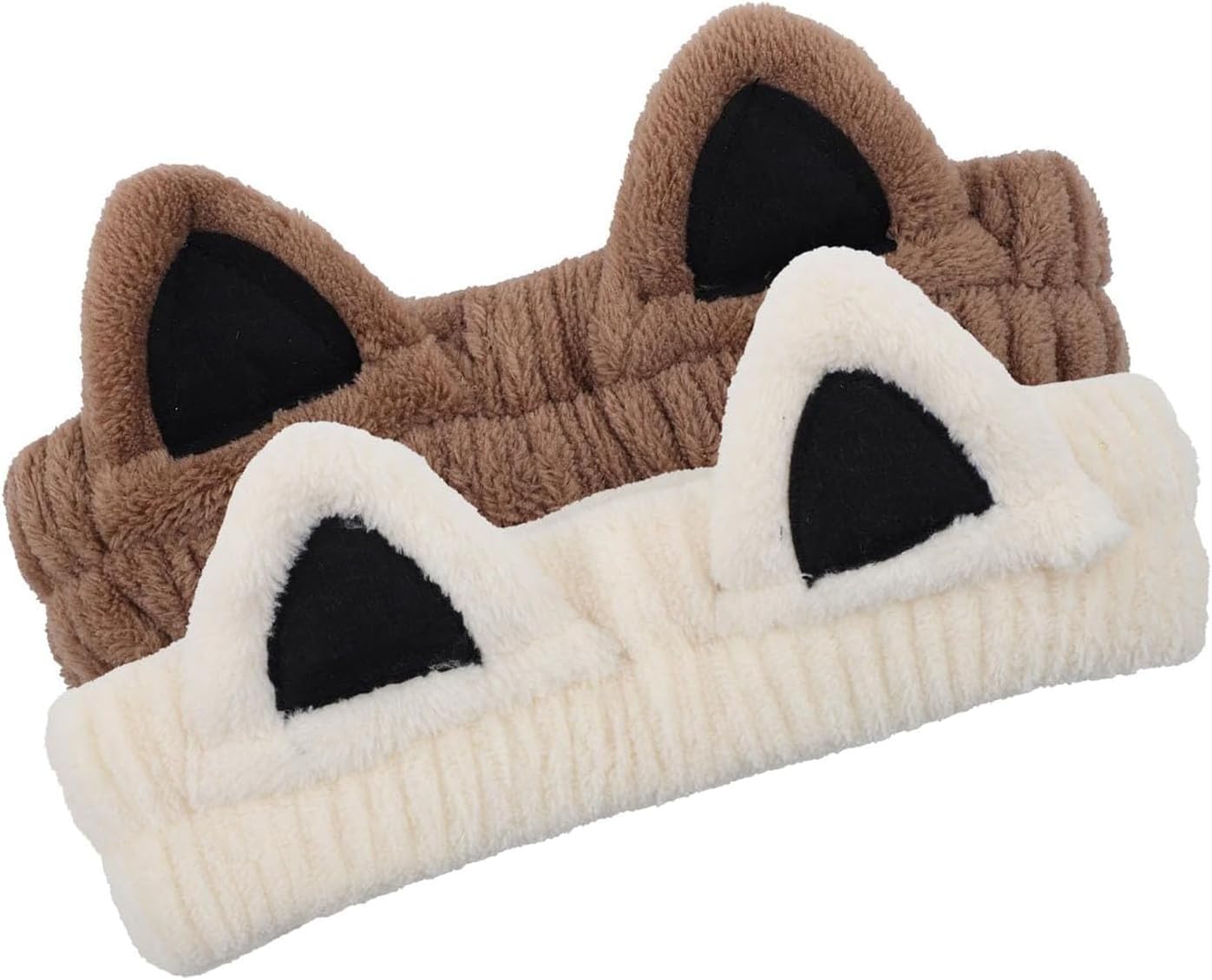 2Pcs Cat Ears Spa Headbands for Washing Face Makeup Skincare, Soft Coral Fleece Facial Wash Hair Accessories, Cute Animal Elastic Headband, Fuzzy Cartoon Hair Bands, Hairs Holder for Women