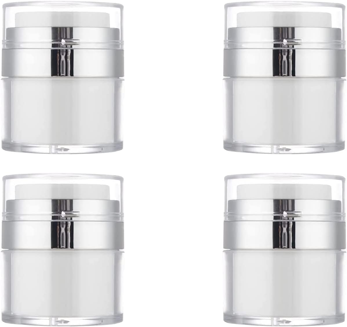 4Pack Empty Airless Pump Jar Portable Refillable Travel Size Cream Jar Vacuum Bottle Lotion Jar with Pump Lid for Skincare Cream, White, Vacuum with Lid Can Refill Cosmetics (100ml)