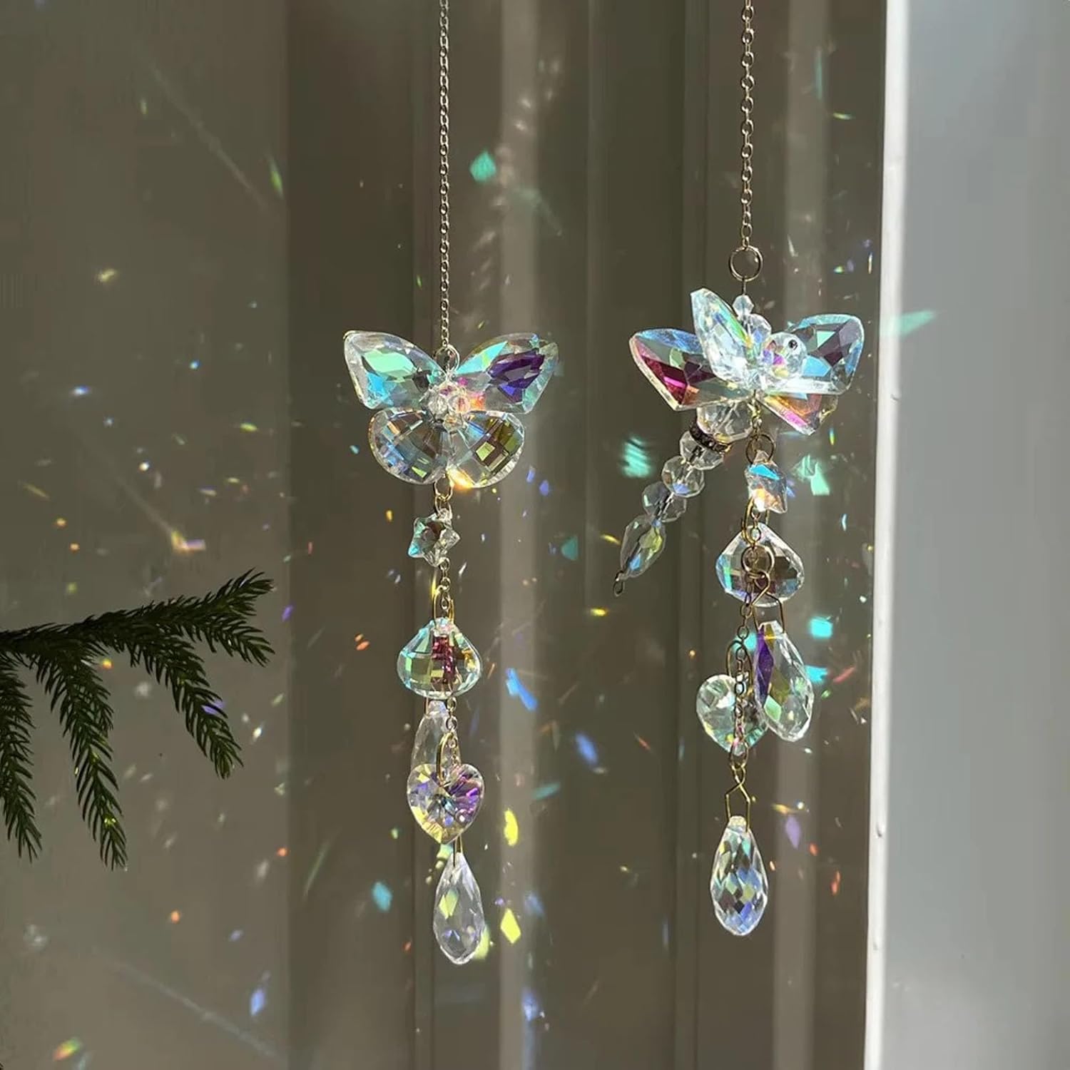Crystal Butterfly Sun Catcher Window Hanging Decoration Rainbow Maker, Car Mirror Hanging Accessories, Rear View Mirror Hanging Décor