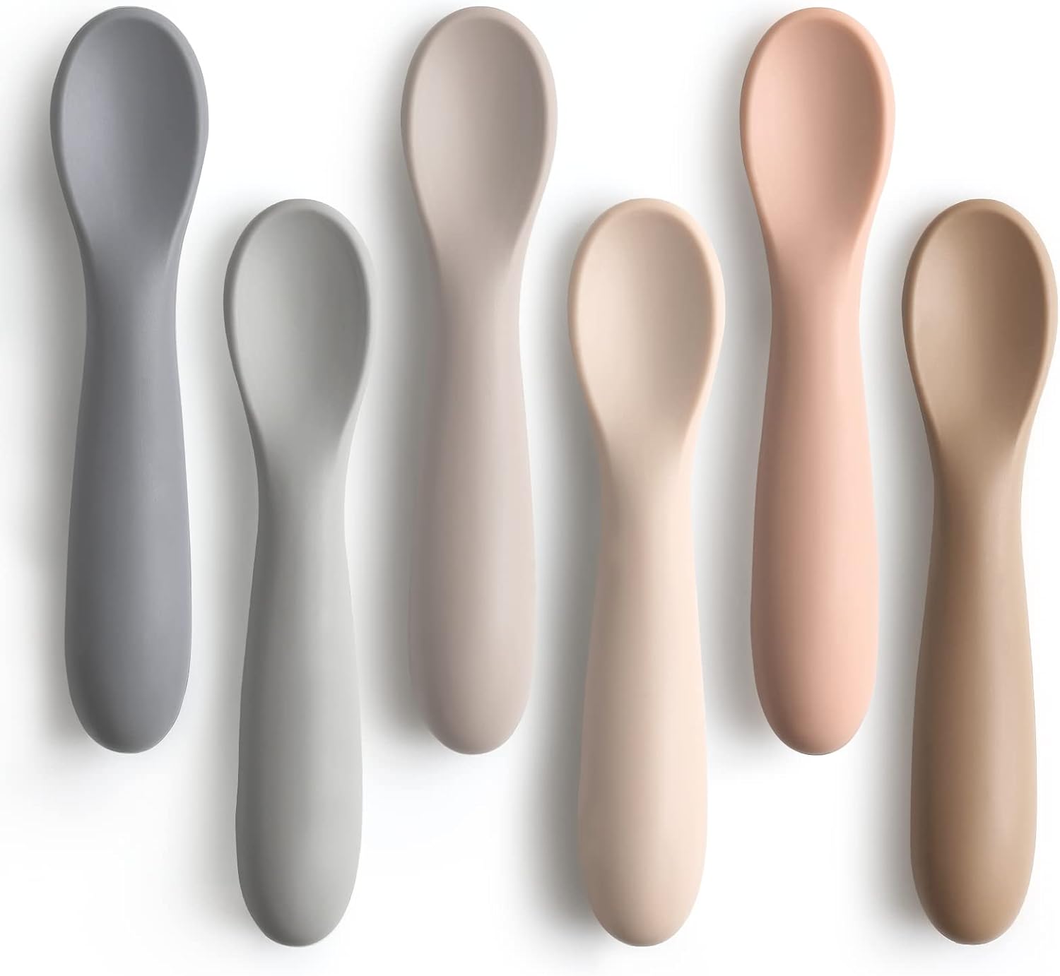 6 Pack Baby Spoons, Shorter Length for Self Feeding, First Stage Food Grade Silicone, 6+ Months, Training Dishwasher Safe & Boil-proof -