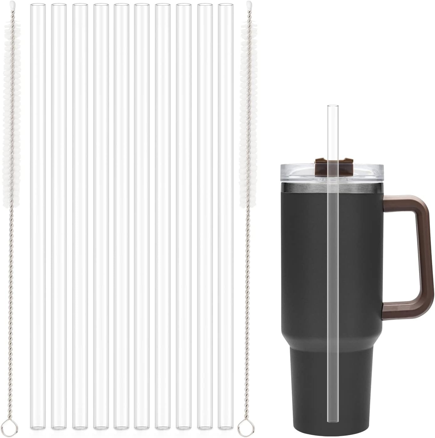 10 Pack Straw Replacement for Stanley 40 oz 64 Adventure Quencher Travel Tumbler Cup, Reusable Straws with Cleaning Brush Compatible Cup Accessories -