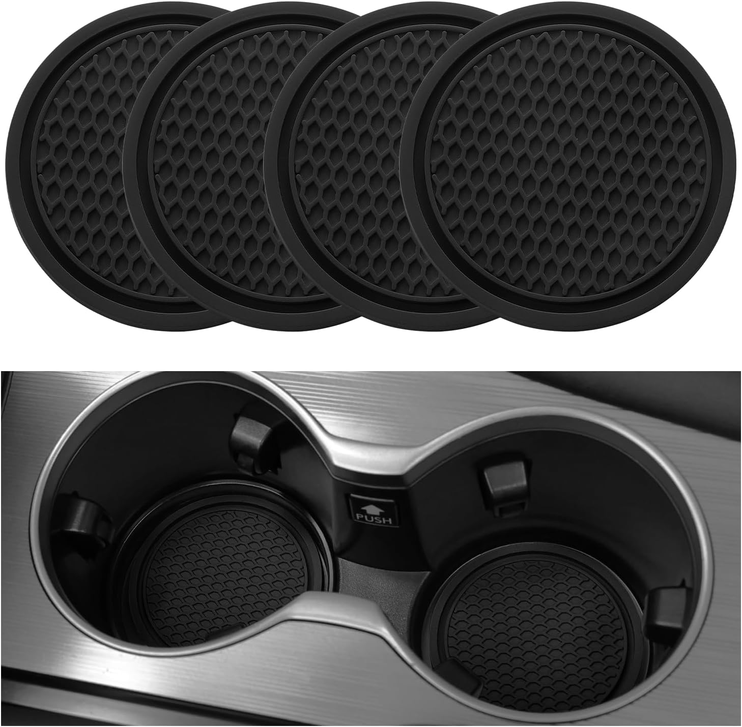 Car Cup Coaster, 4PCS Universal Non-Slip Holders Embedded in Ornaments Interior Accessories, Black -