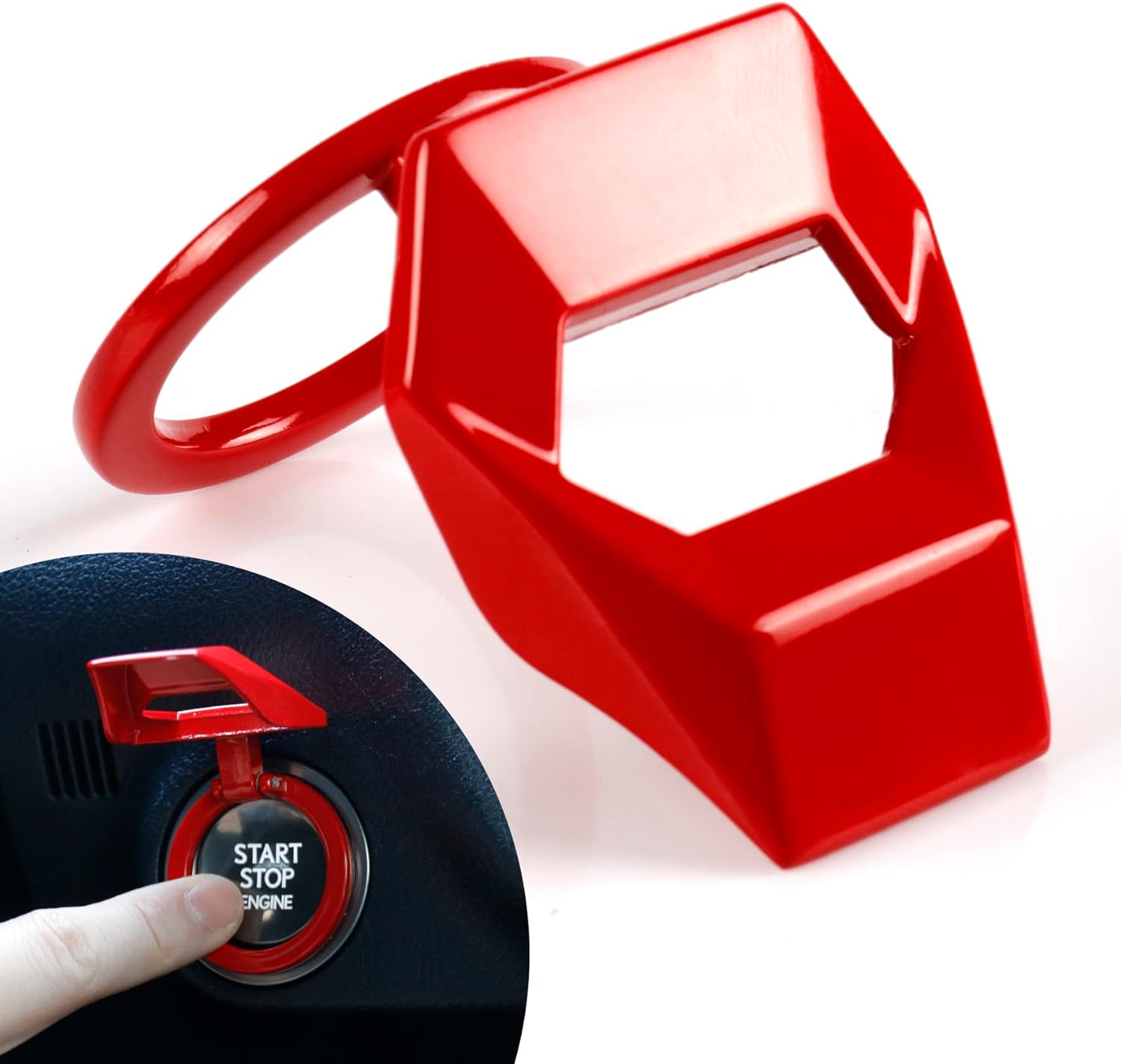 Universal Engine Start Stop Button Cover, Car Power Control Zinc Alloy Trim, One Cover Interior Accessories（Red） Red -