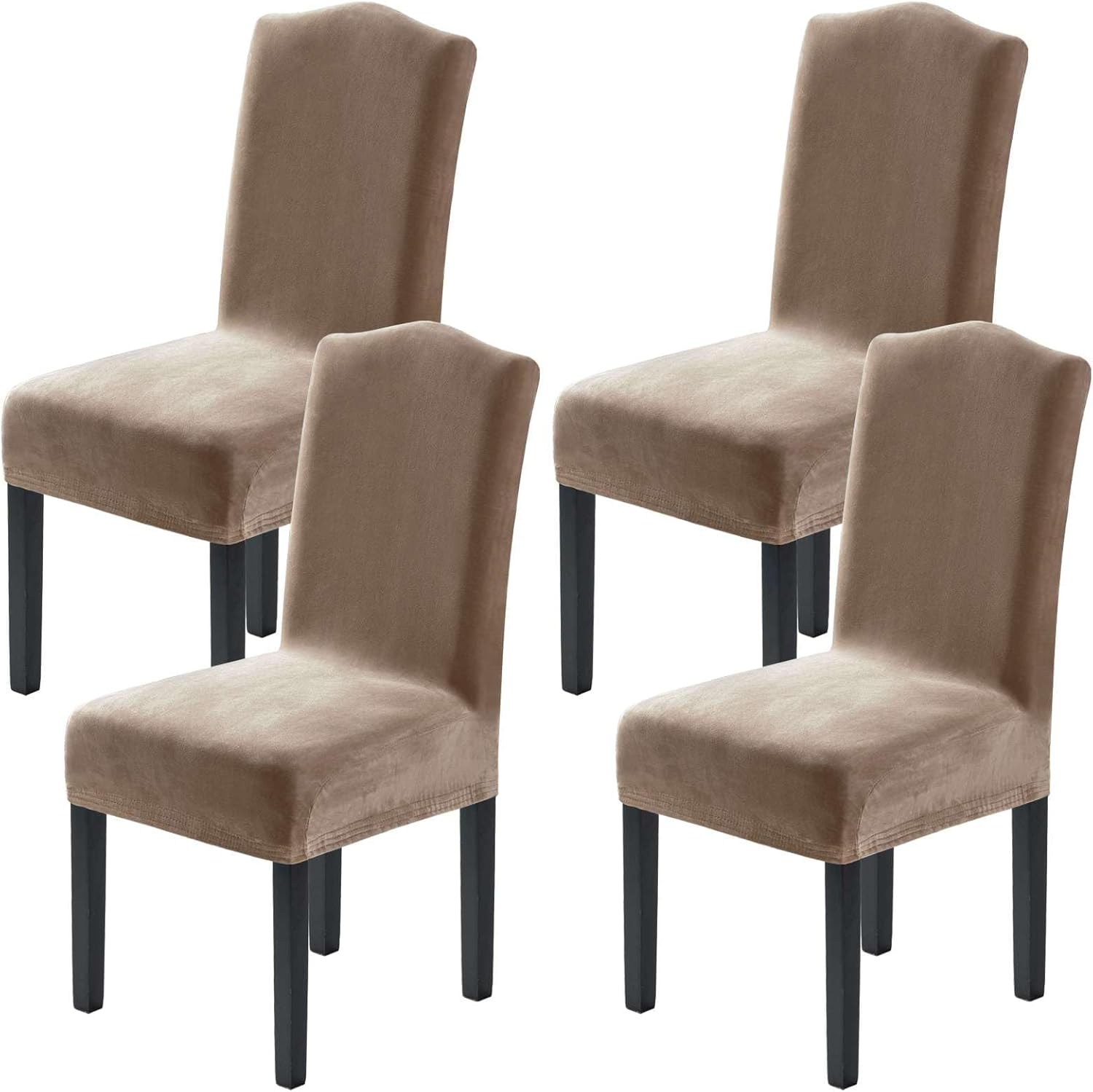Dining Chair Covers Stretch for Room Set of 4 Parson Slipcovers Protectors, Soft Thick Solid Velvet Fabric Washable, Taupe