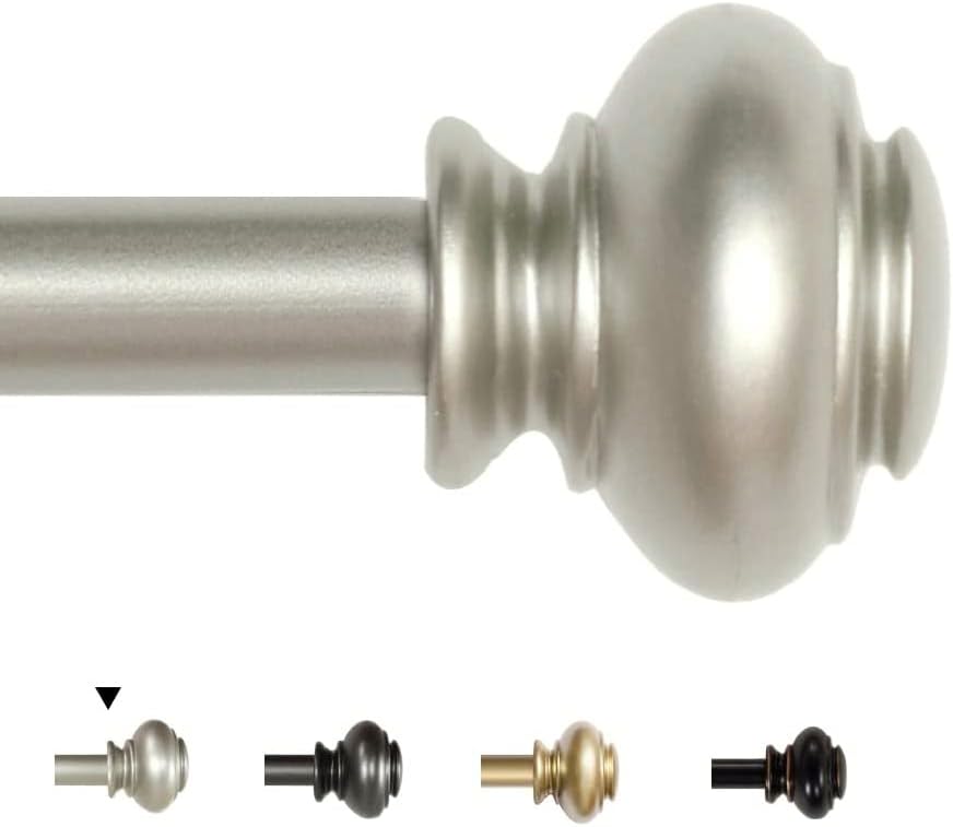Window Curtain Rods for Windows 28 to 48 Inches Adjustable Decorative 3/4 Inch Diameter Single Rod Set with Classic Finials, Nickel 28"-48"