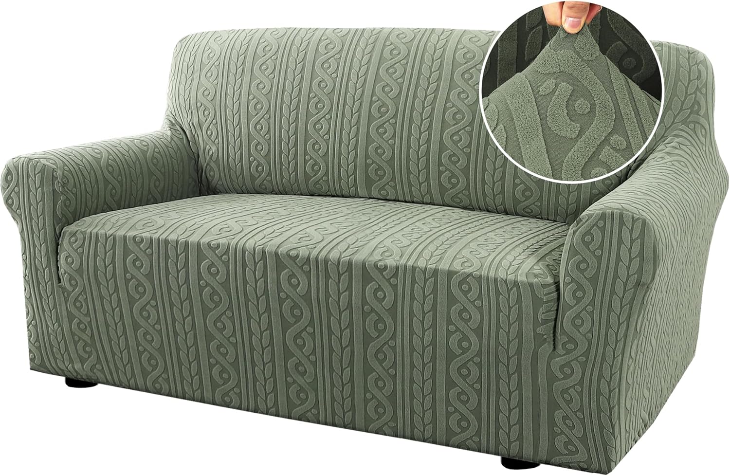 Couch Covers for 2 Cushion Sofa 1 Piece Stretch Loveseat Slipcover Pet Dog Universal Slip Cover Love Seat Upgrade Thick Jacquard Fabric with Spiral Pattern(58"-70", Sea Grass) Grass 58"-70"(2 Seater)