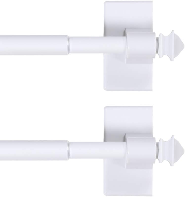 2 PACK Magnetic Curtain Rods for Metal Doors Multi-Use Small Windows Cafe Sidelight and Iron Steel Places, Tool Free with Square Finials (Adjust from 16 to 28 Inch, White) White 16-28 Inch Pack
