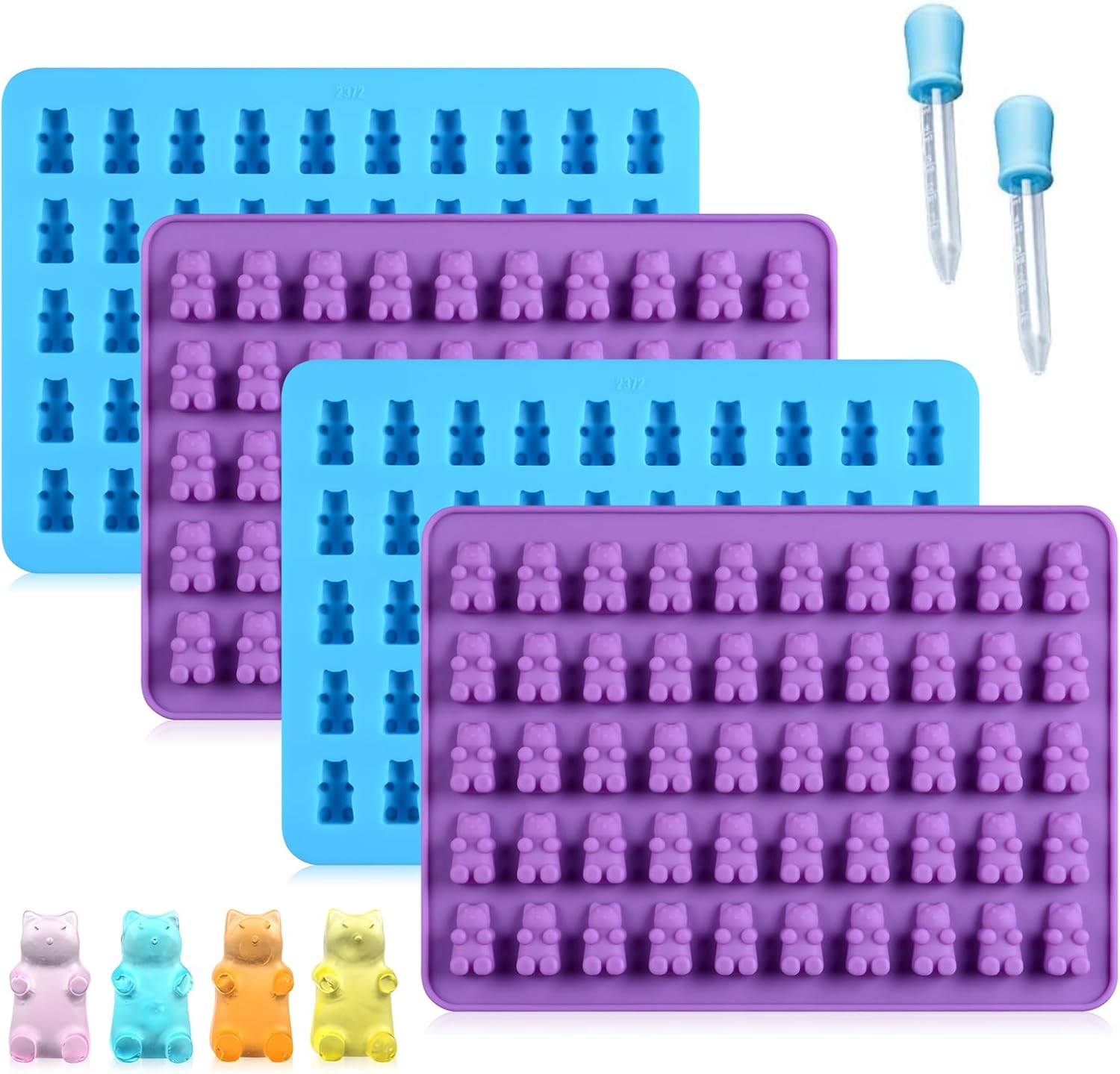 Gummy Molds Bear Candy Silicone - Mini Size Chocolate with 2 Droppers Nonstick Food Grade Pack of 4 (1ml)