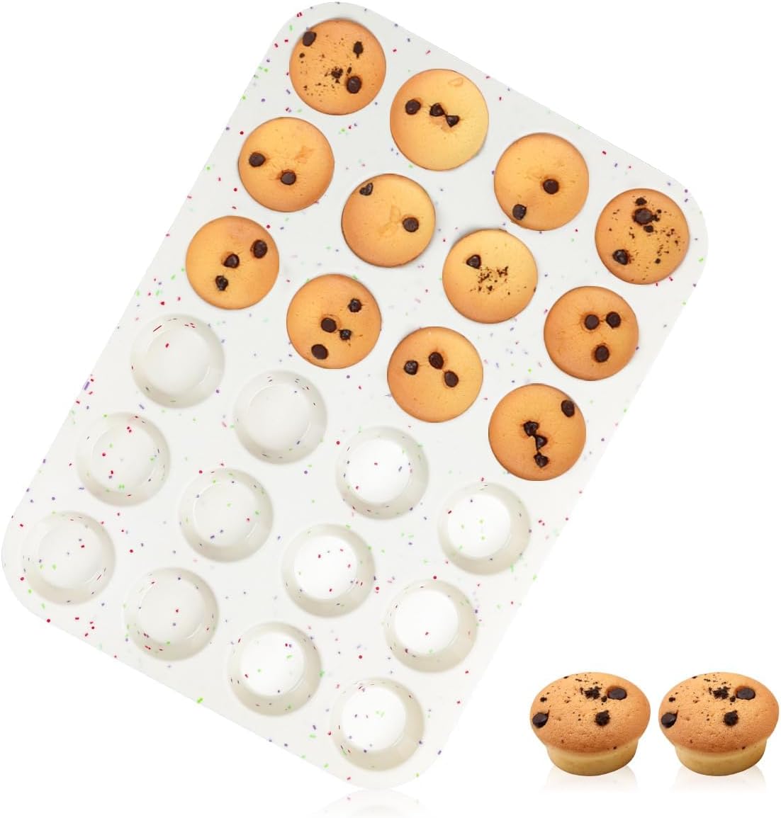 Silicone Mini Muffin Pan, 24 Cups Nonstick Cupcake Pan for Baking Muffin, Cupcake, Egg Bites, Fat Bomb, 1 Pack Confetti - 1pc: 24-Cup